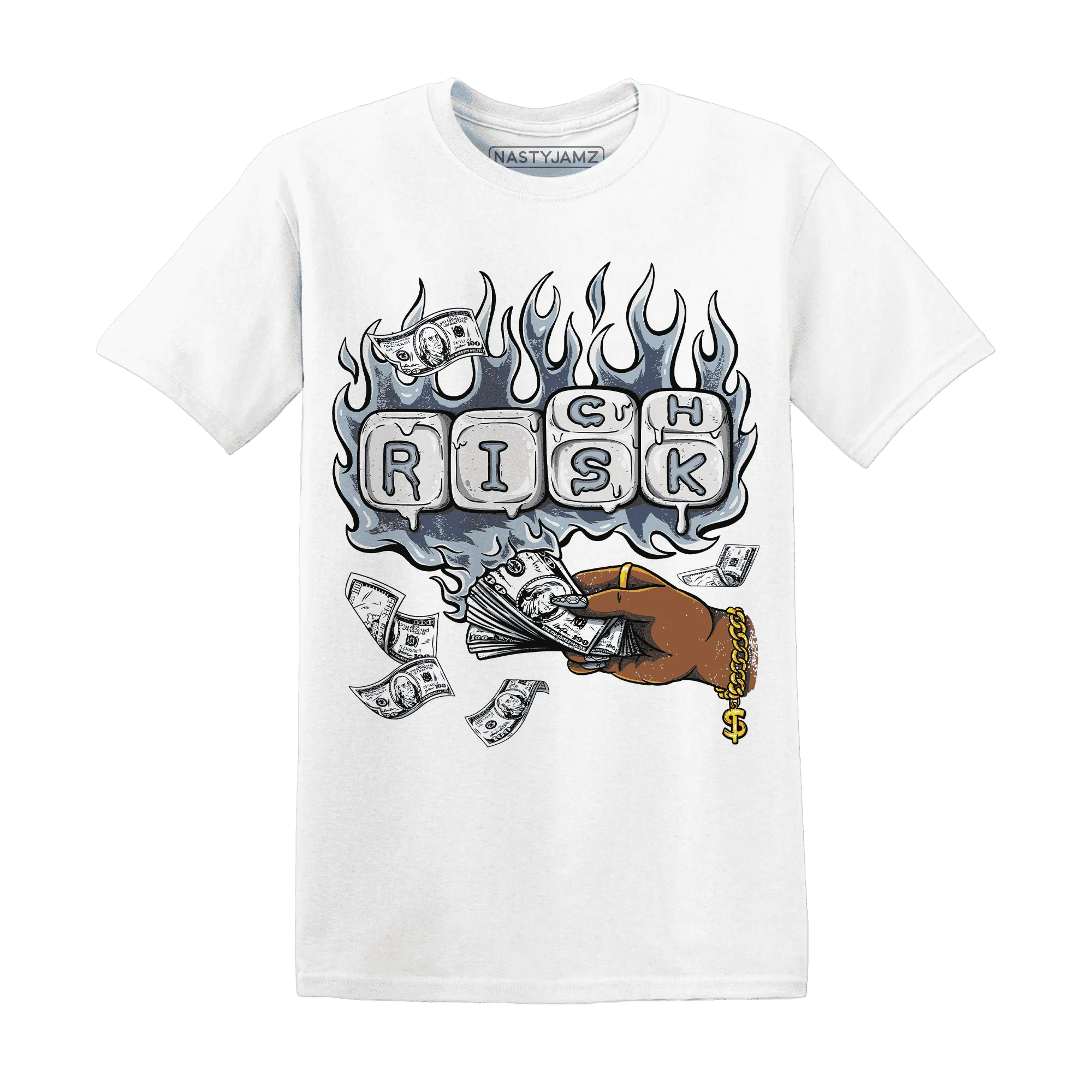 Mid-Diffused-Blue-Grey-1s-T-Shirt-Match-Rich-Or-Risk