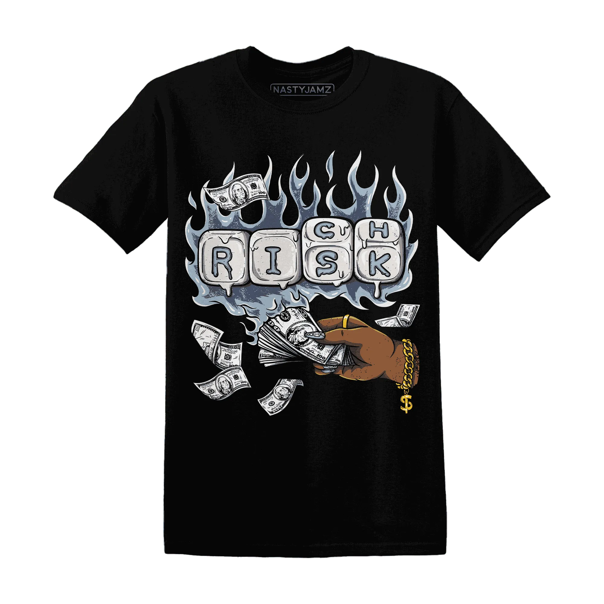 Mid-Diffused-Blue-Grey-1s-T-Shirt-Match-Rich-Or-Risk