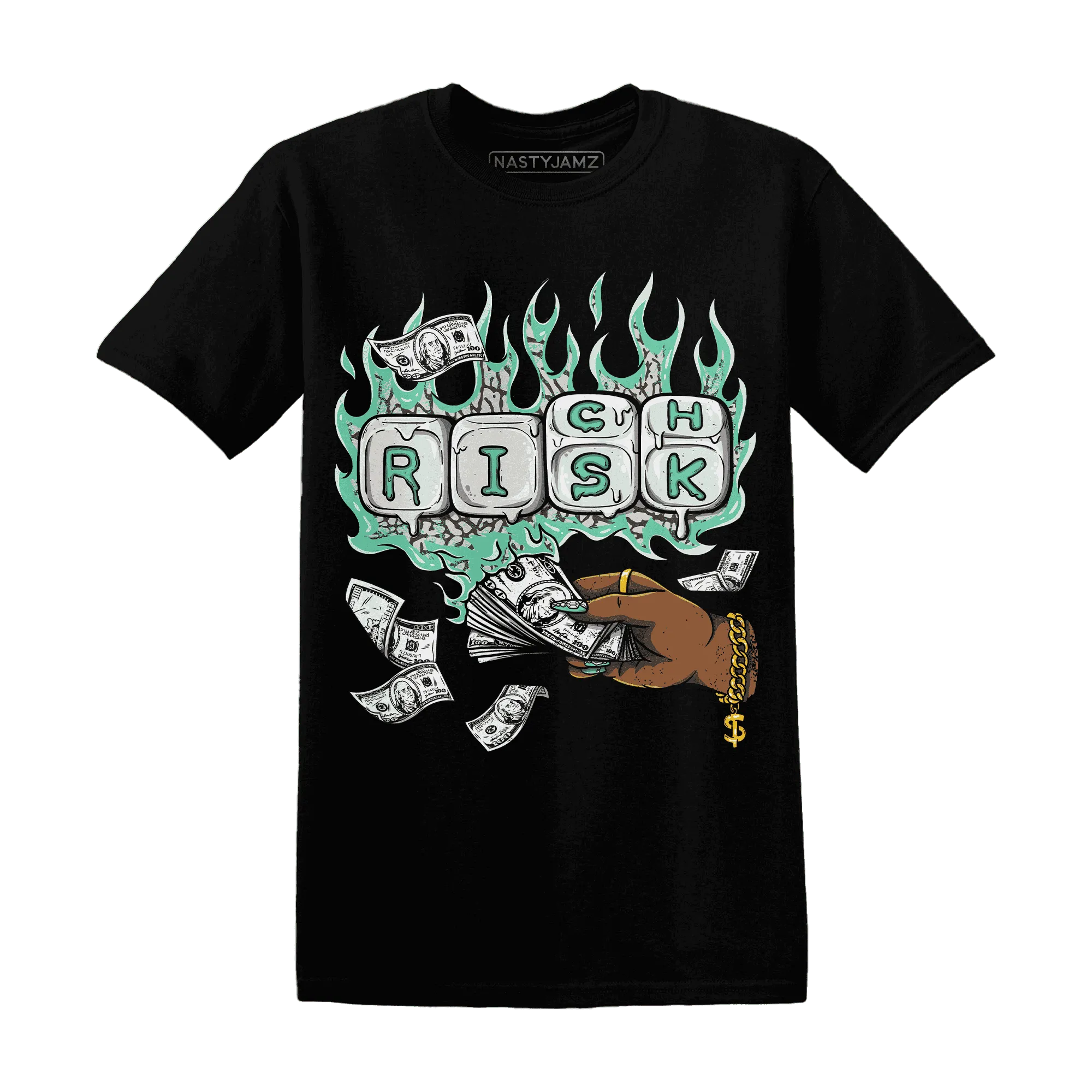 Green-Glow-3s-T-Shirt-Match-Rich-Or-Risk