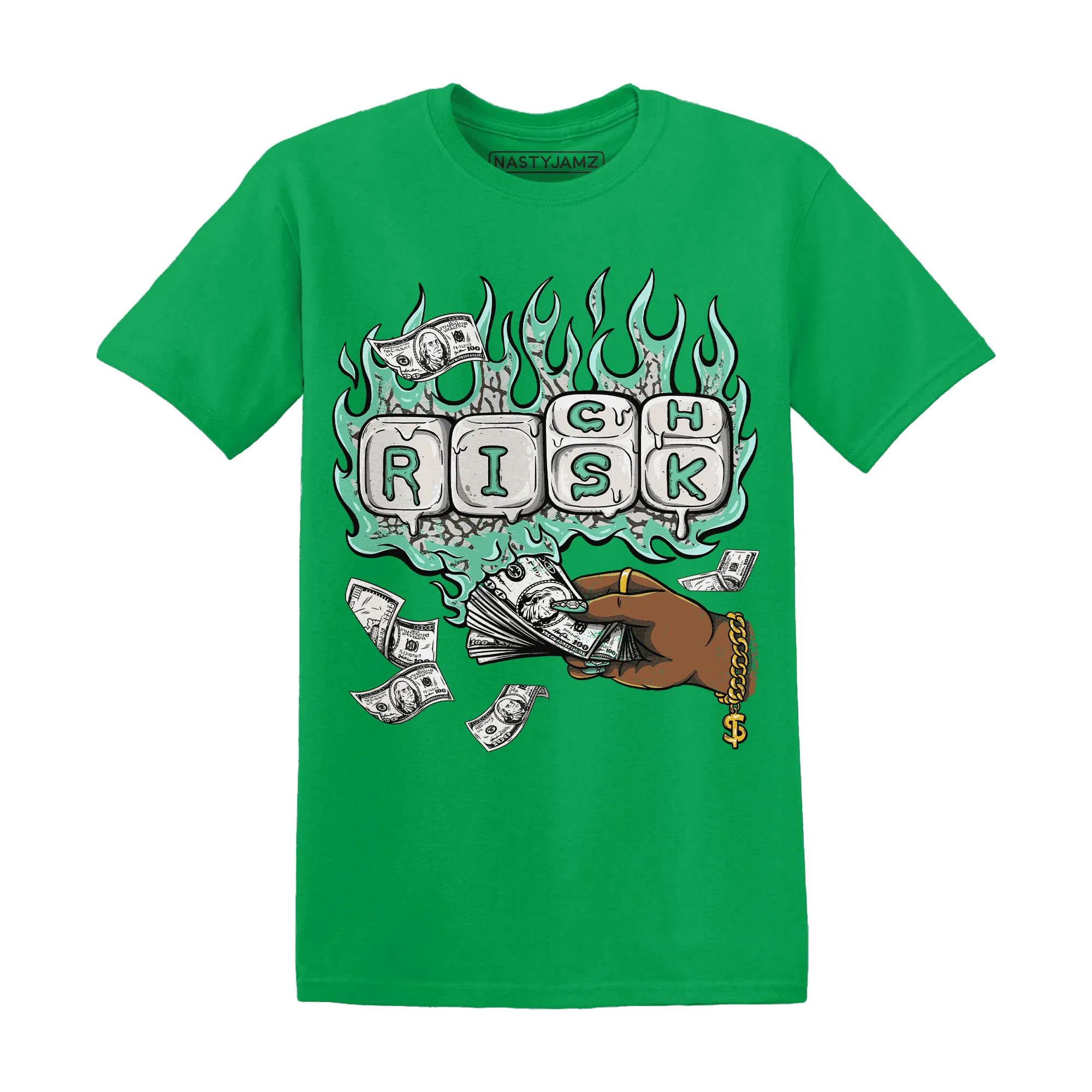 Green-Glow-3s-T-Shirt-Match-Rich-Or-Risk