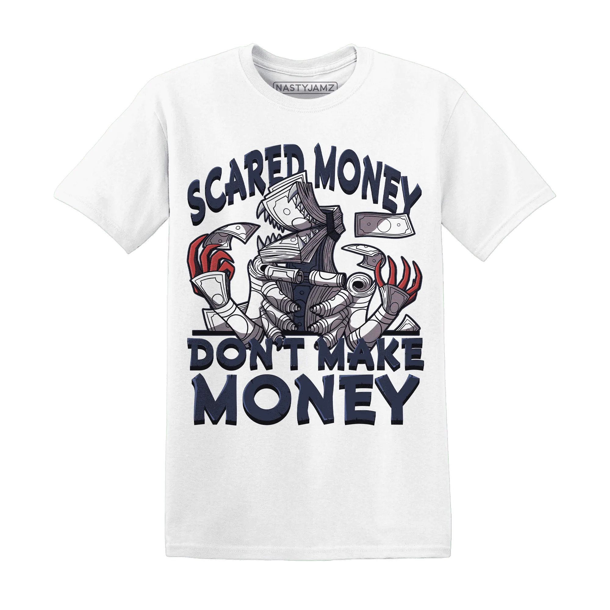 White-Navy-6s-T-Shirt-Match-Scared-Money
