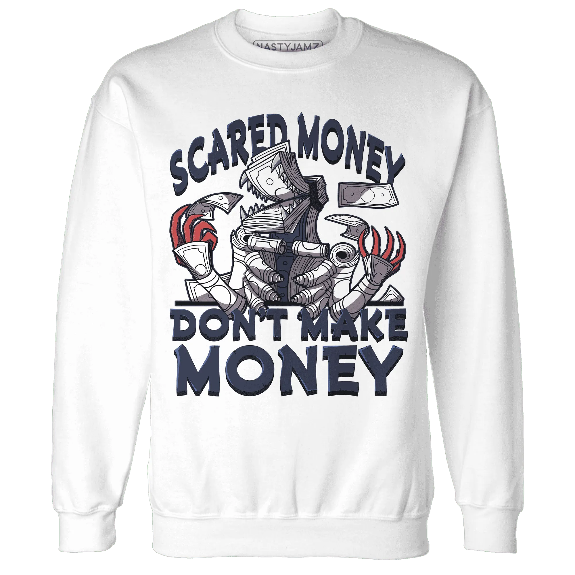 White-Navy-6s-Sweatshirt-Match-Scared-Money