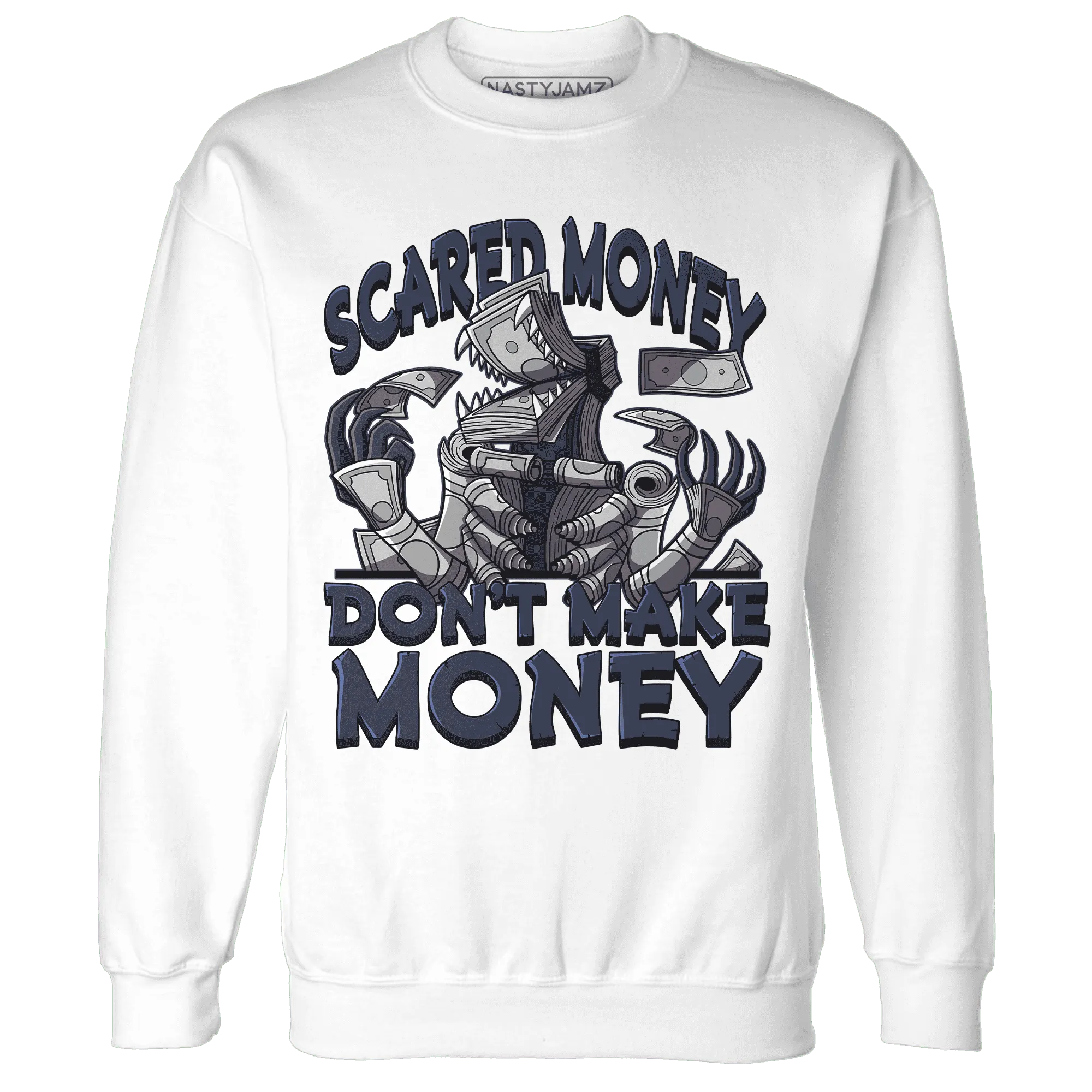 VaporMax-Plus-Midnight-Navy-White-Metallic-Silver-NastyJamz-Sweatshirt-Match-Scared-Money