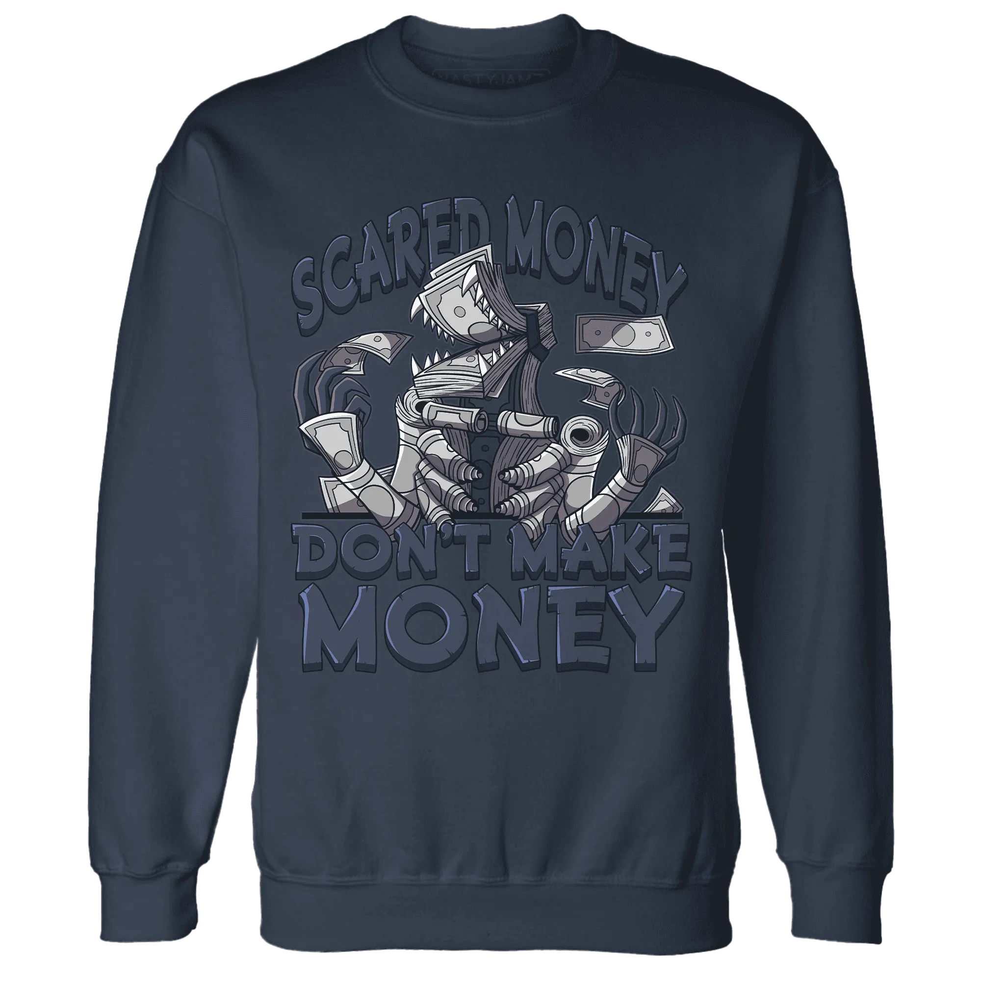 VaporMax-Plus-Midnight-Navy-White-Metallic-Silver-NastyJamz-Sweatshirt-Match-Scared-Money
