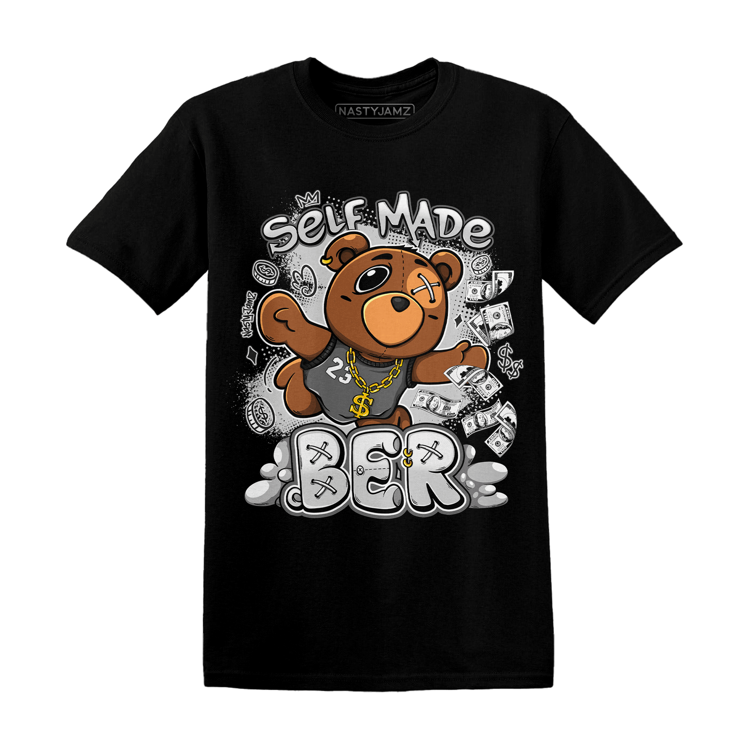 Retro High OG Black White 1s T Shirt Match Self Made BER - NastyJamz