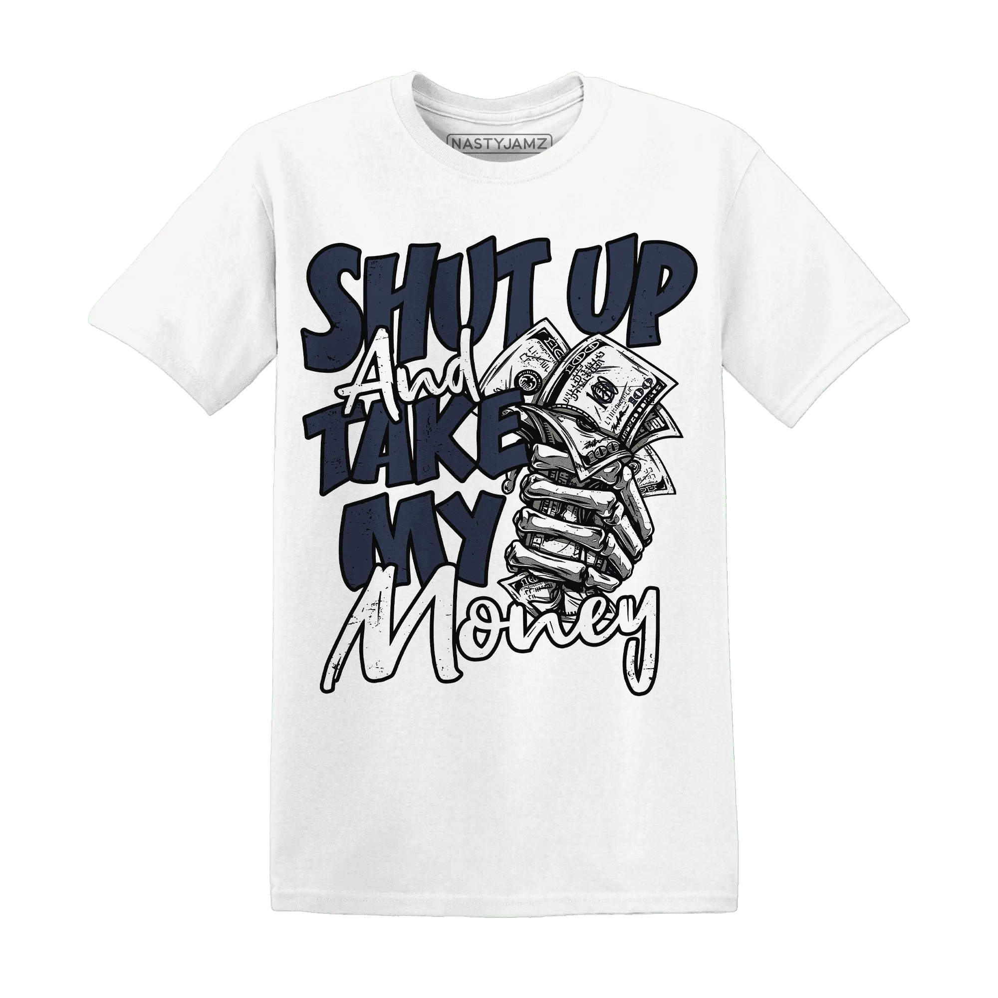 White-Navy-6s-T-Shirt-Match-Shut-Up