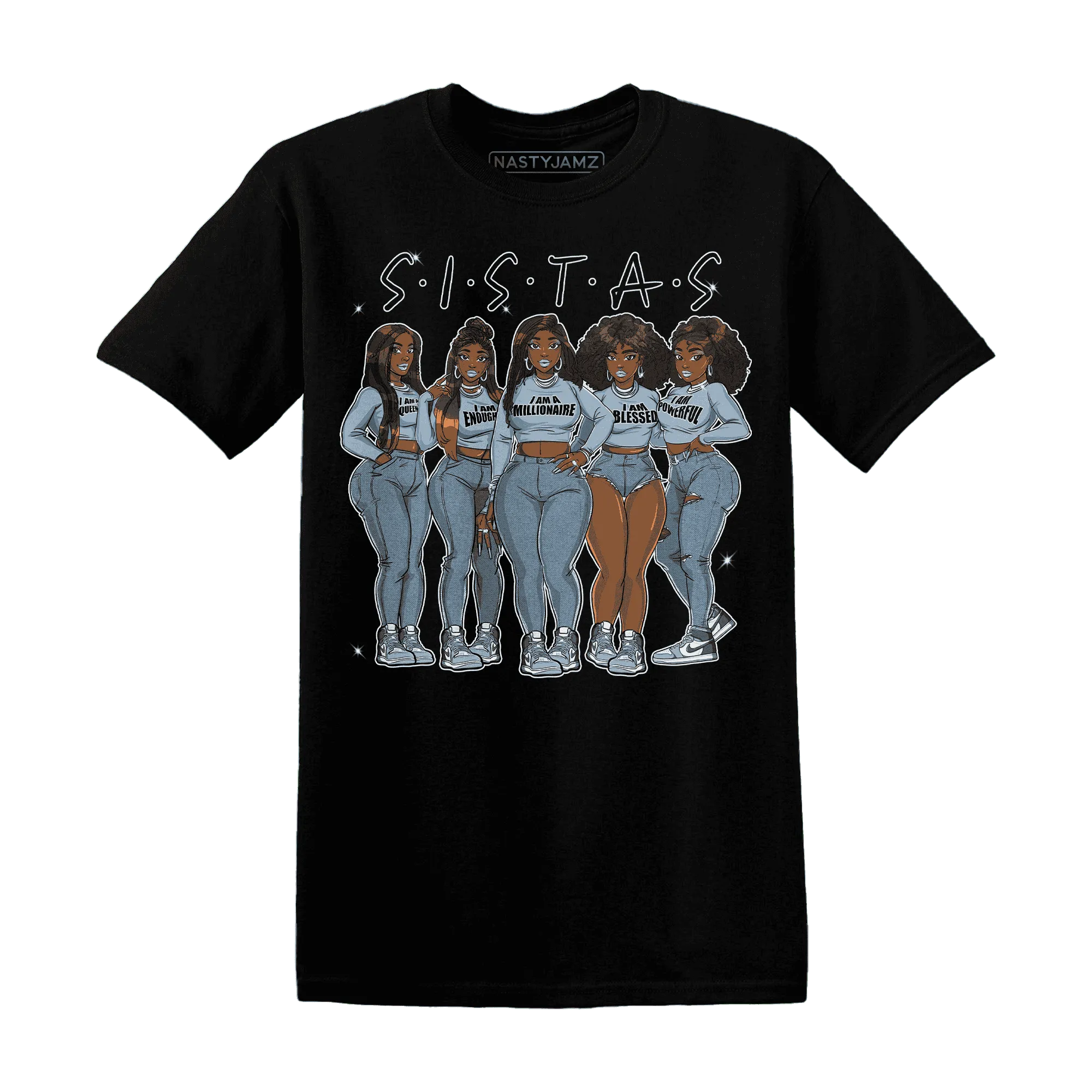 Mid-Diffused-Blue-Grey-1s-T-Shirt-Match-Sistas-Melanin-Girl
