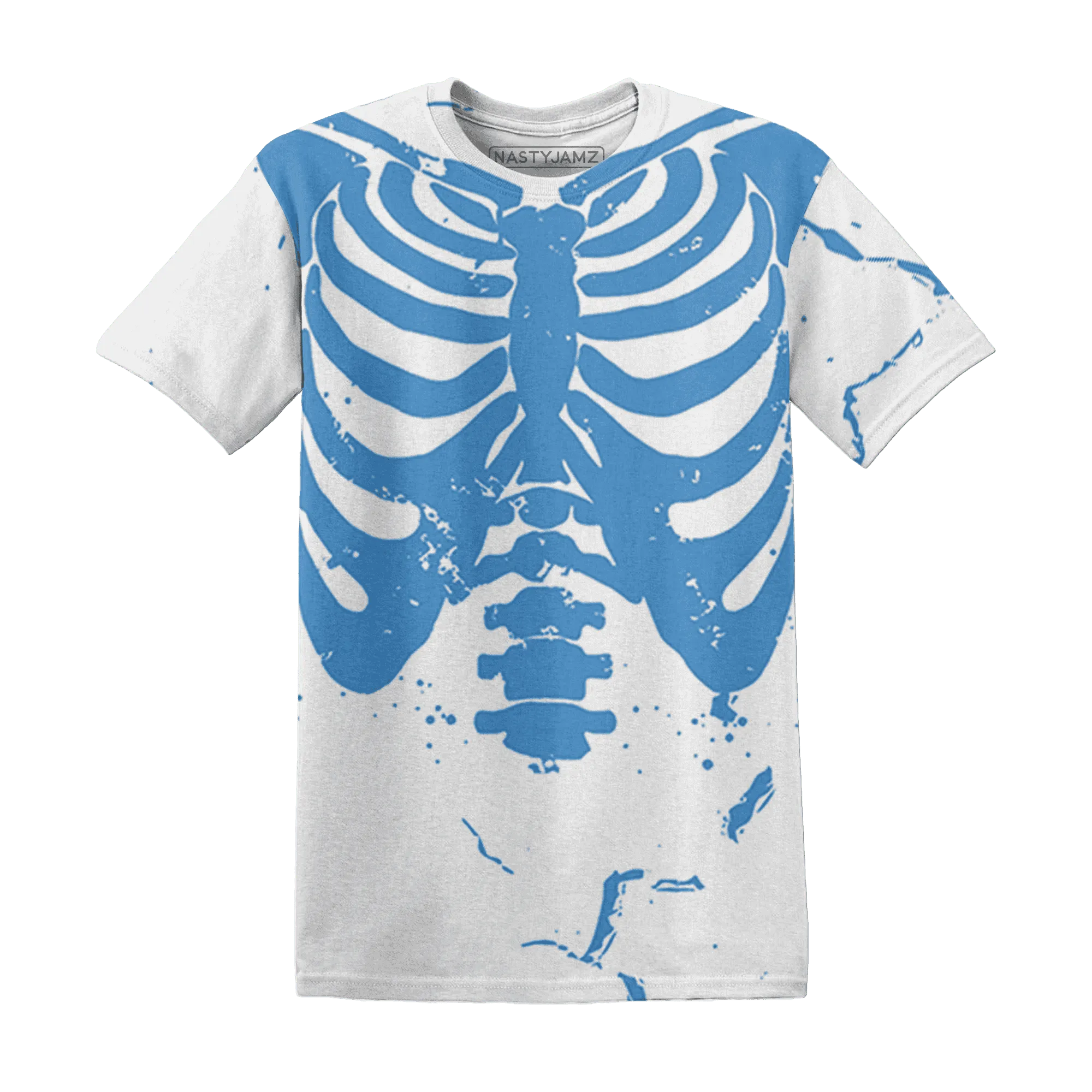Carolina-Blue-Univercitii-17s-T-Shirt-Match-Skeleton-Y2k-3D