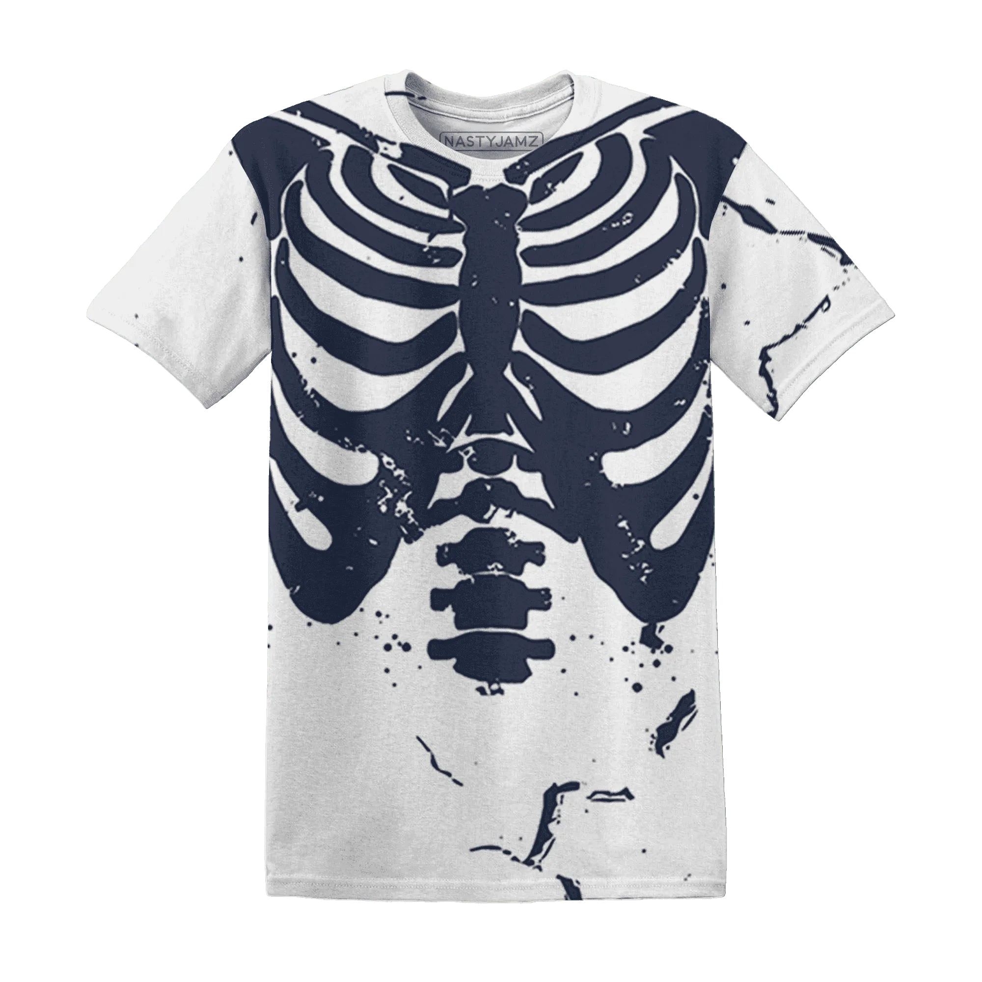 White-Navy-6s-T-Shirt-Match-Skeleton-Y2k-3D