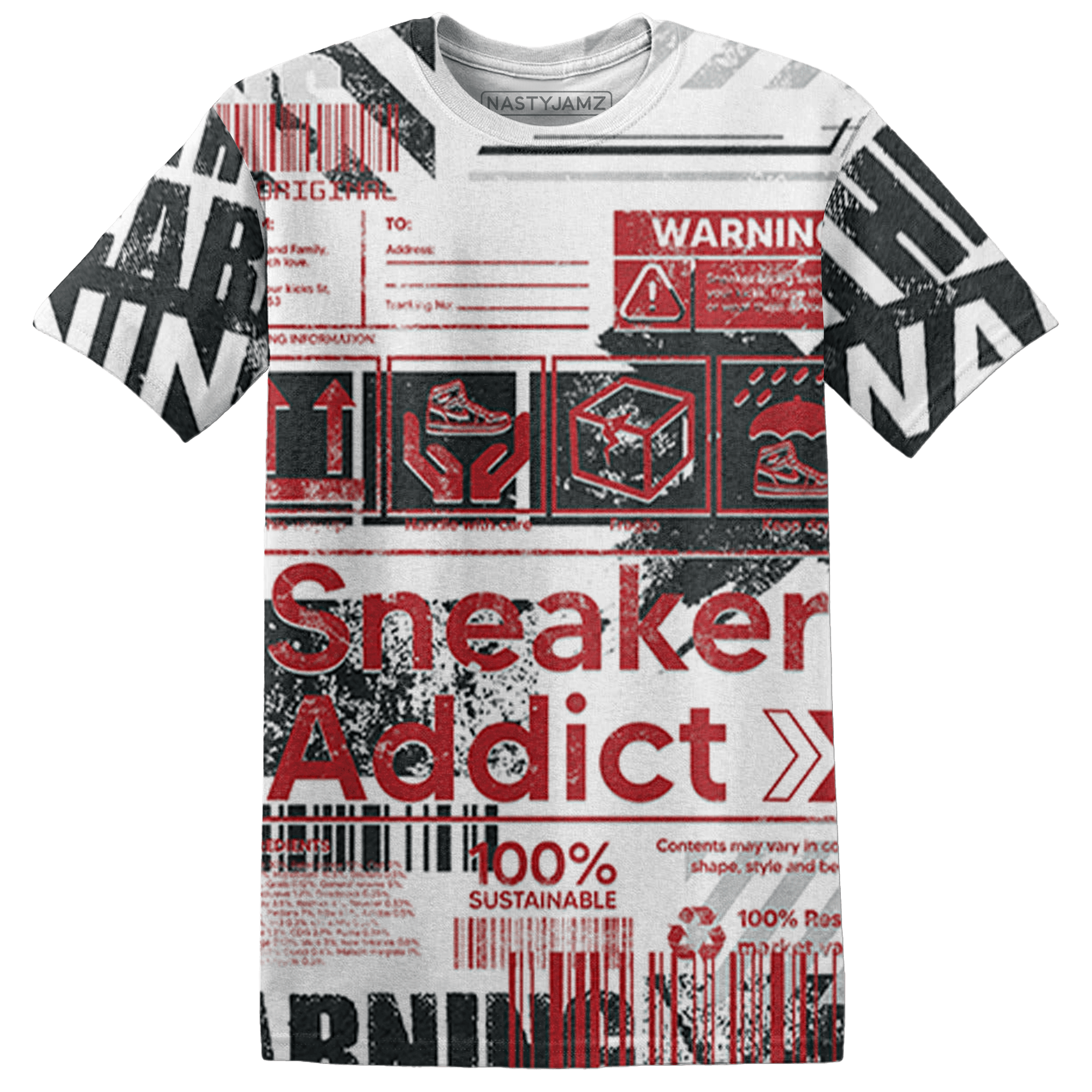 Retro Red Taxi 12s T Shirt Match Sneaker Addict 3D All-Over Print Warning - NastyJamz