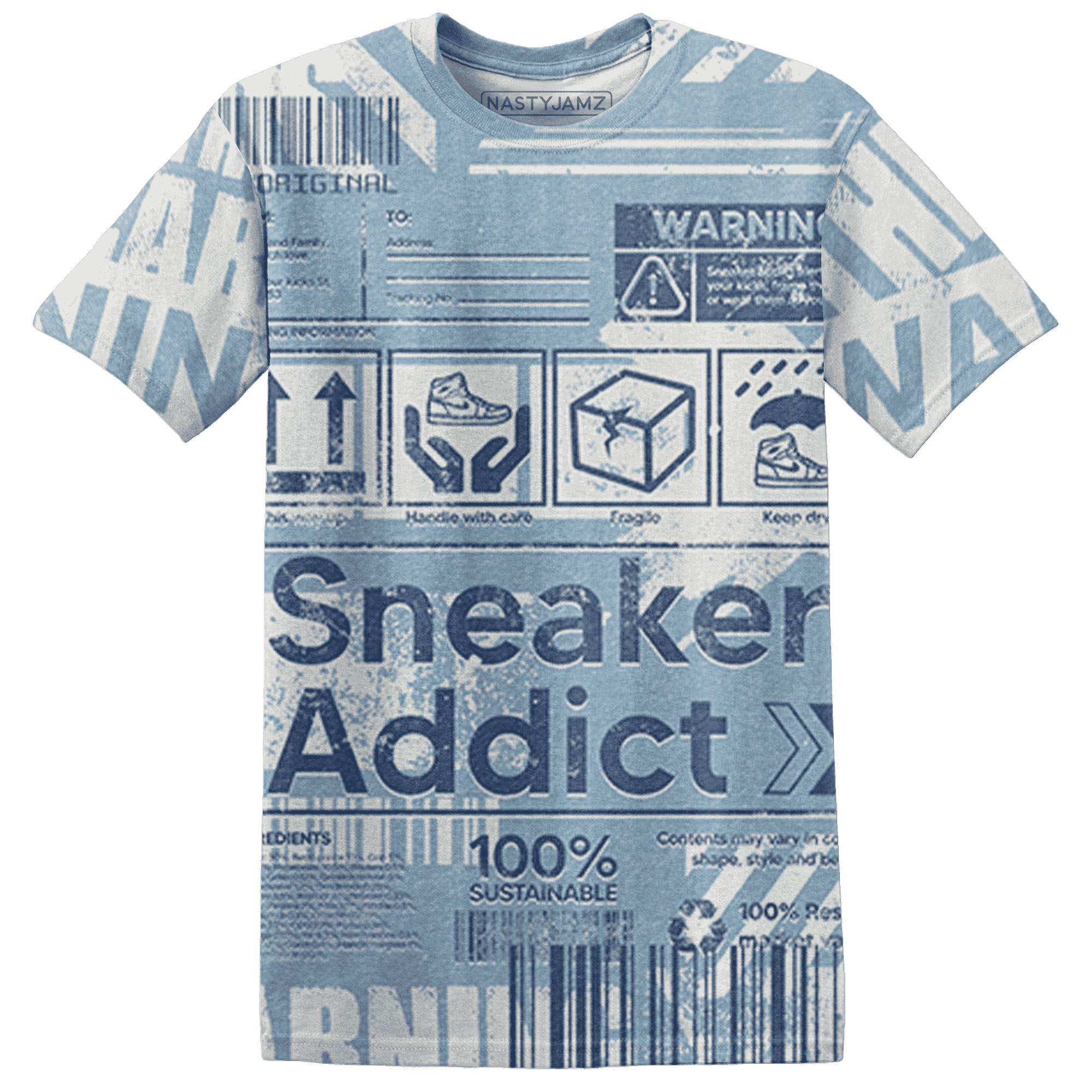 Mid Diffused Blue Grey 1s T Shirt Match Sneaker Addict 3D All-Over Print Warning - NastyJamz