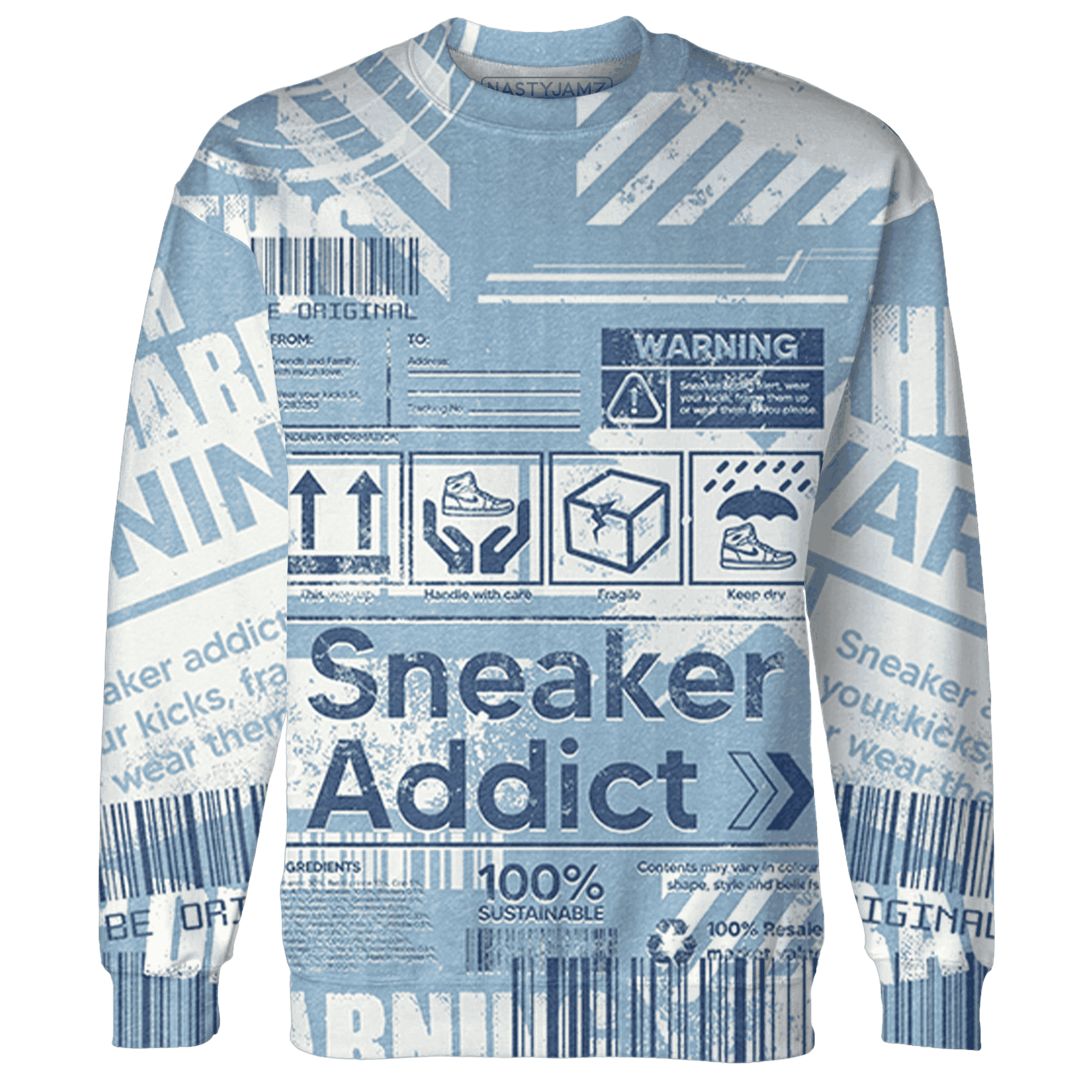 Mid Diffused Blue Grey 1s Sweatshirt Match Sneaker Addict 3D All-Over Print Warning - NastyJamz