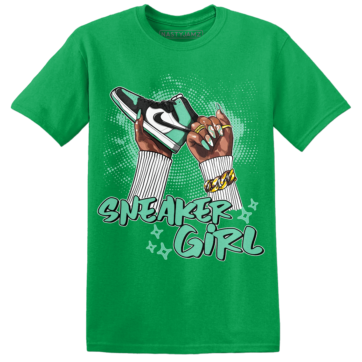 High OG Green Glow 1s T Shirt Match Sneaker Girl Nail - NastyJamz