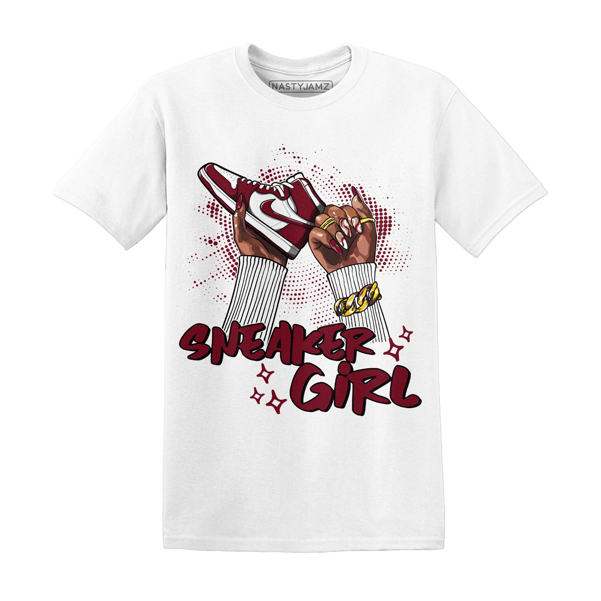 High White Team Red 1s T Shirt Match Sneaker Girl Nail - NastyJamz