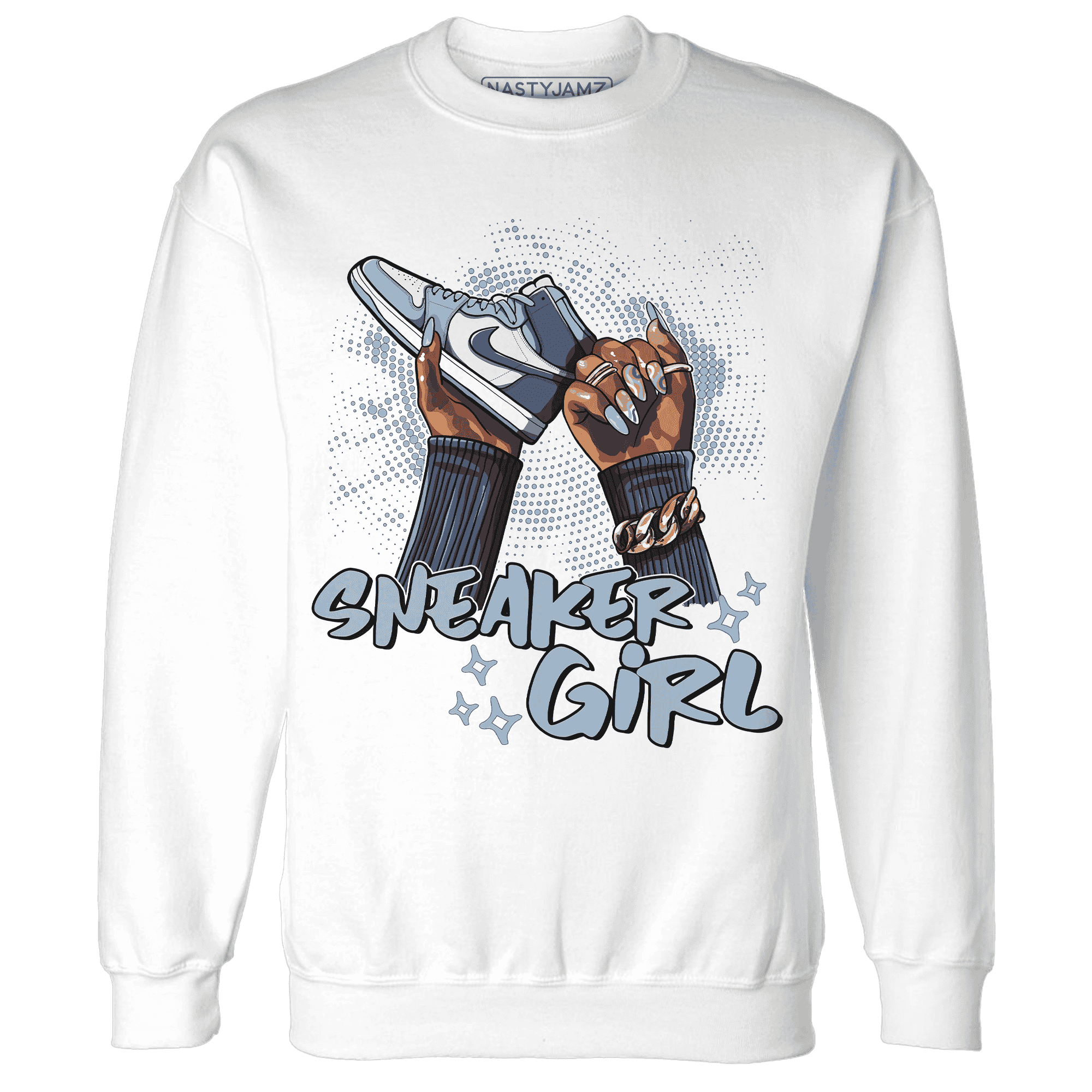 Mid Diffused Blue Grey 1s Sweatshirt Match Sneaker Girl Nail - NastyJamz