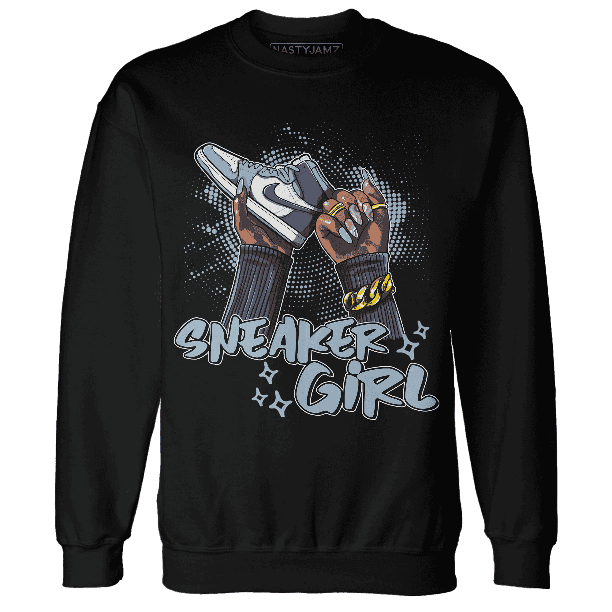 Mid Diffused Blue Grey 1s Sweatshirt Match Sneaker Girl Nail - NastyJamz