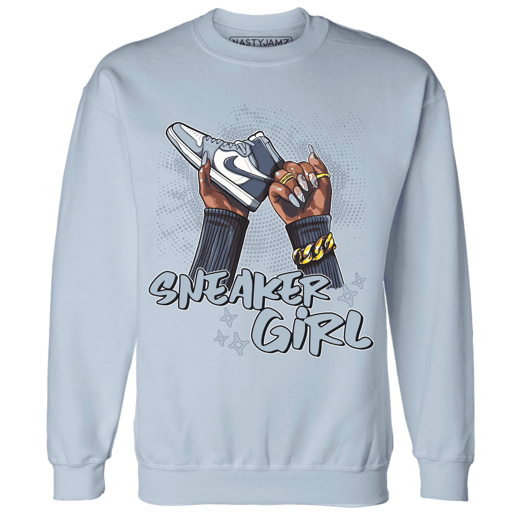 Mid Diffused Blue Grey 1s Sweatshirt Match Sneaker Girl Nail - NastyJamz