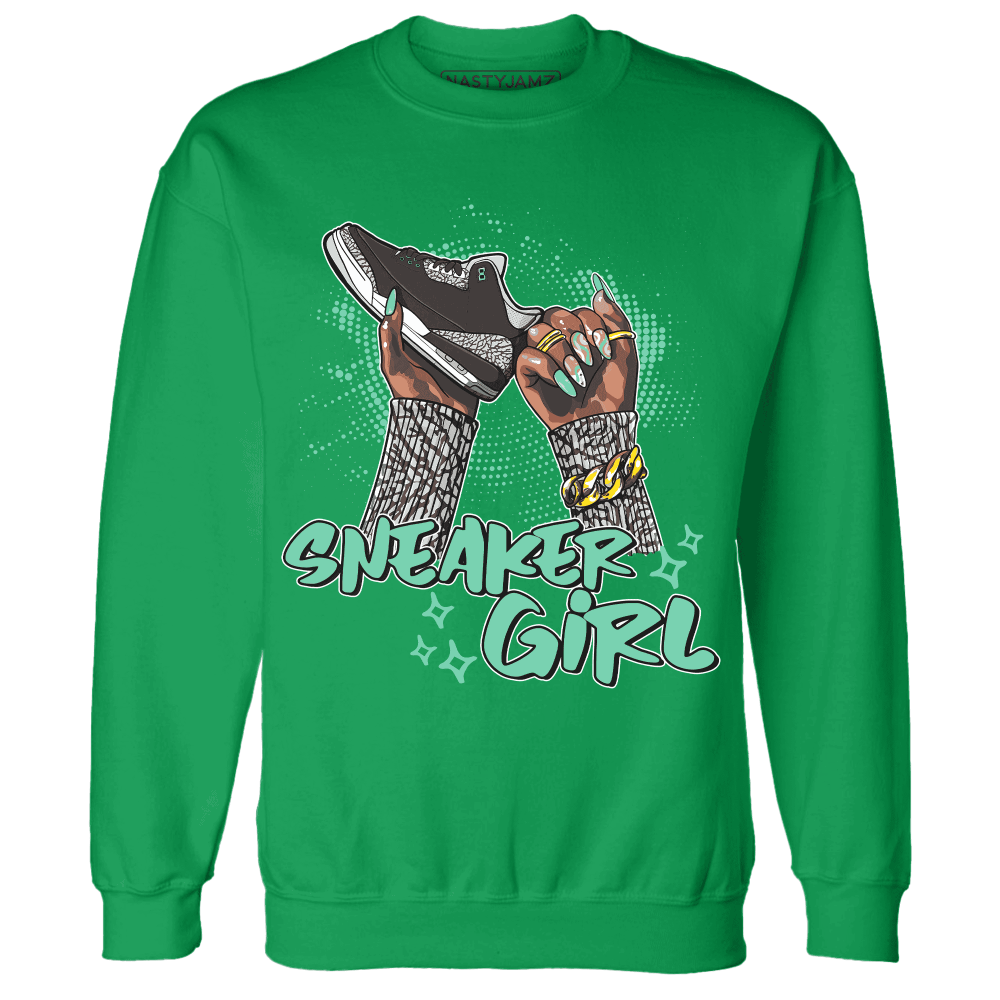 NastyJamz Green Glow 3s Sweatshirt Match Sneaker Girl Nail