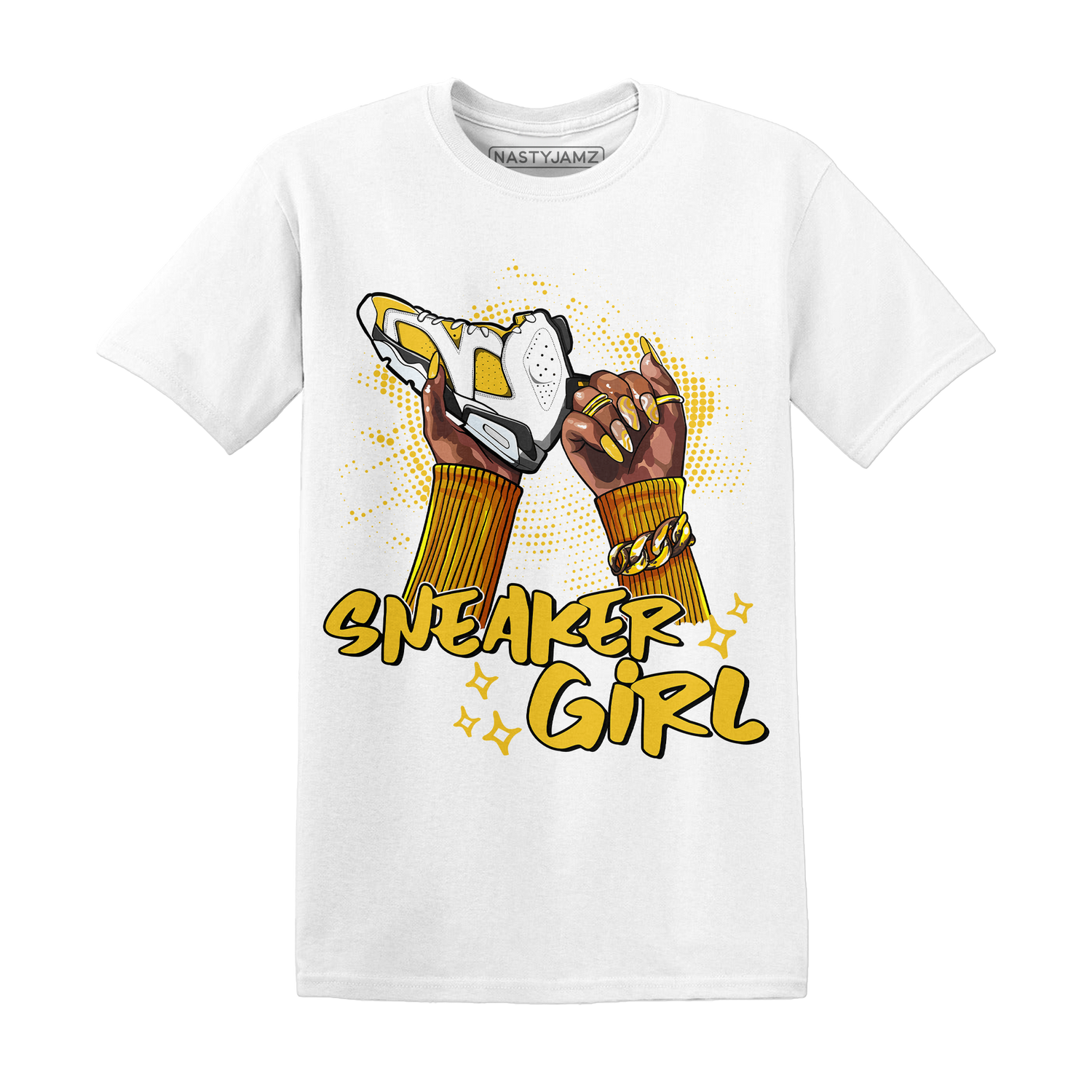 NastyJamz Yellow Ochre 6s White Yellow Black Tee Match Sneaker Girl Nail
