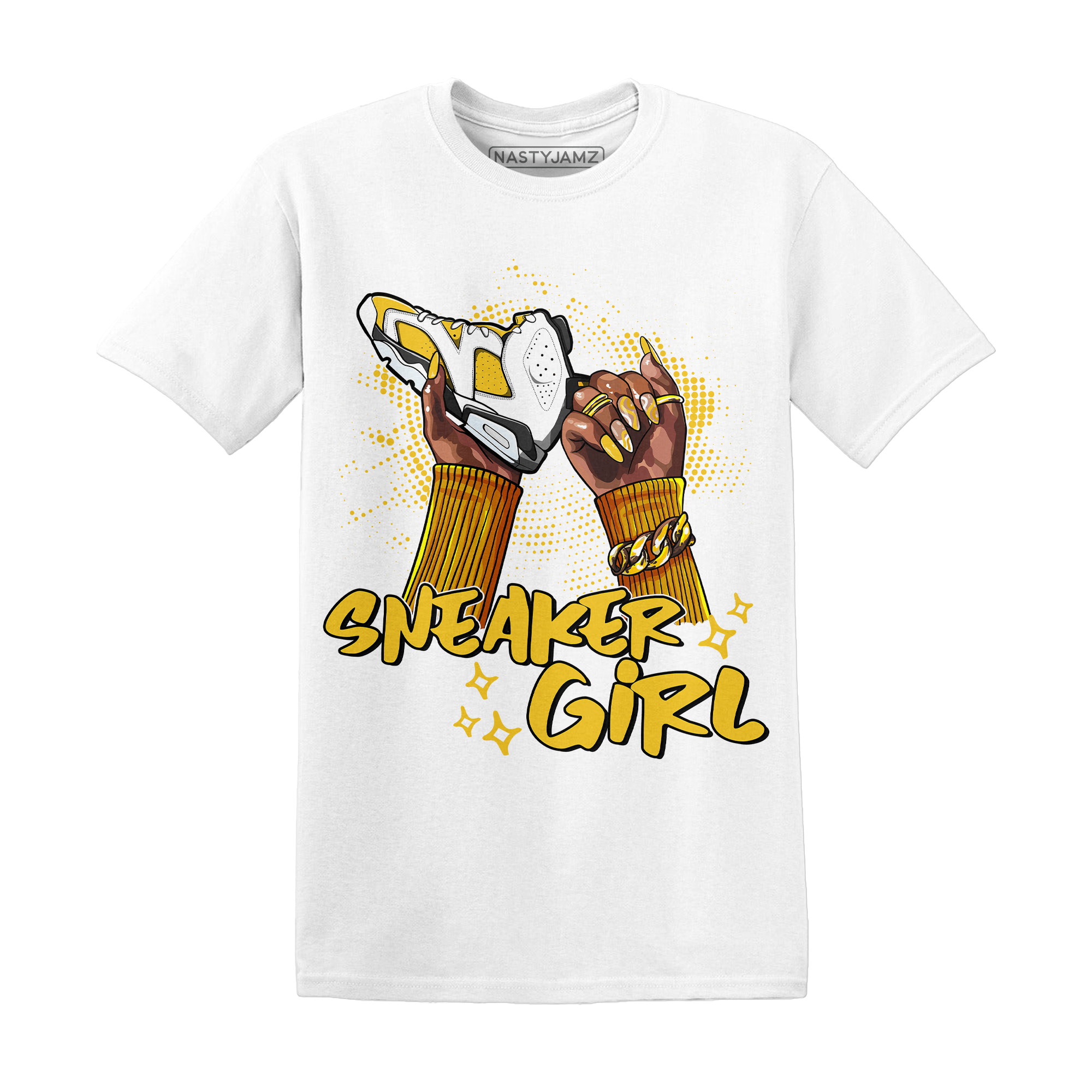 NastyJamz Yellow Ochre 6s White Yellow Black Tee Match Sneaker Girl Nail