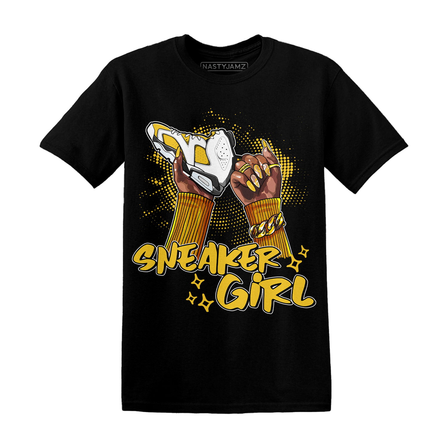 NastyJamz Yellow Ochre 6s White Yellow Black Tee Match Sneaker Girl Nail