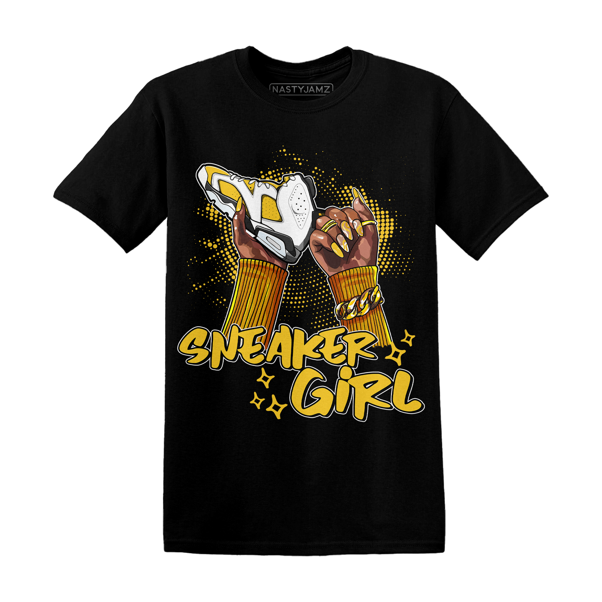 NastyJamz Yellow Ochre 6s White Yellow Black Tee Match Sneaker Girl Nail