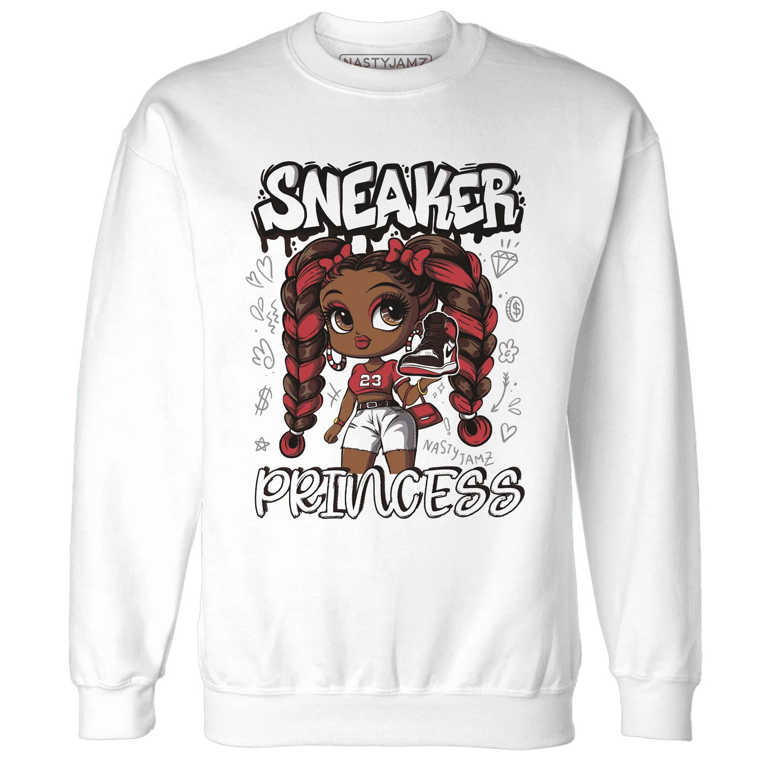 Black-Toe-Reimagined-Red-White-1s-Sweatshirt-Match-Sneaker-Princess