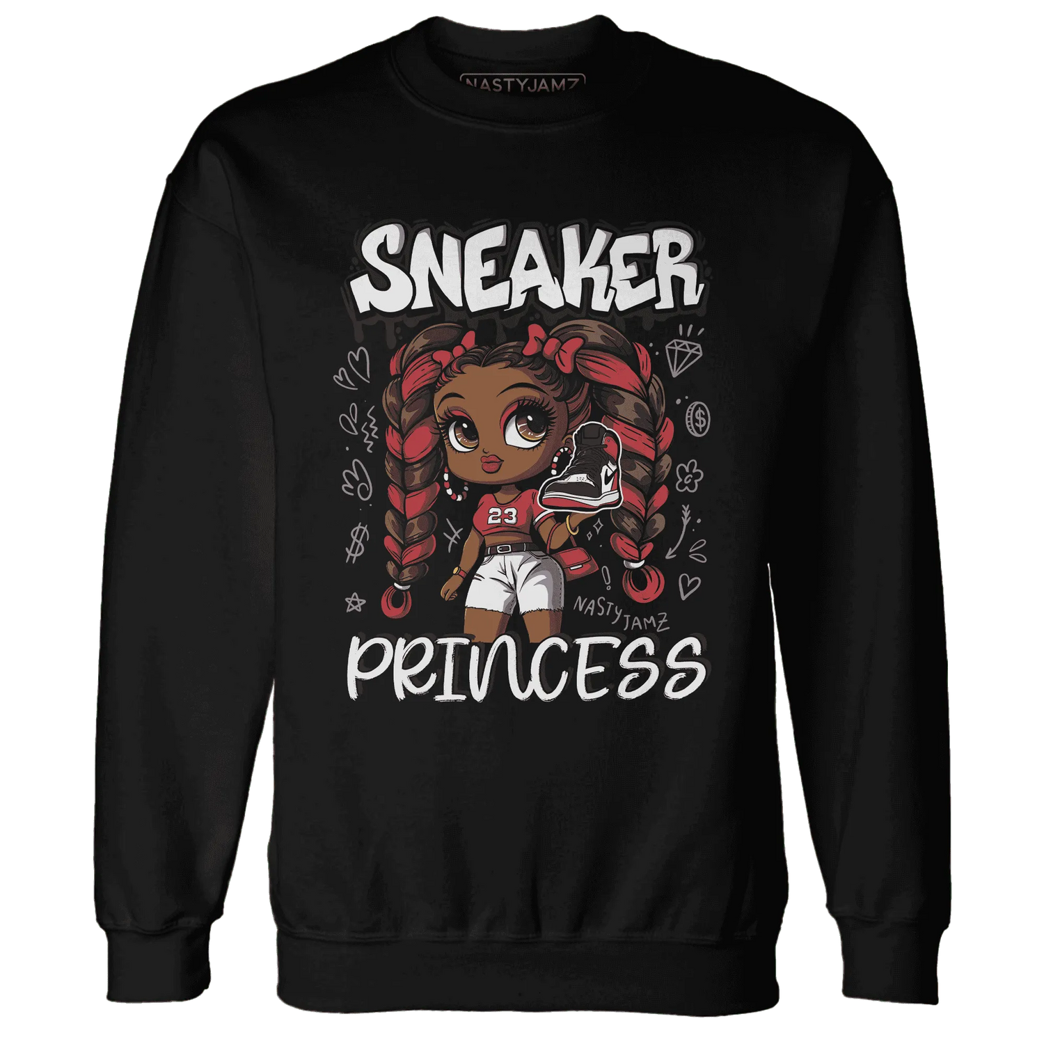 Black-Toe-Reimagined-Red-White-1s-Sweatshirt-Match-Sneaker-Princess