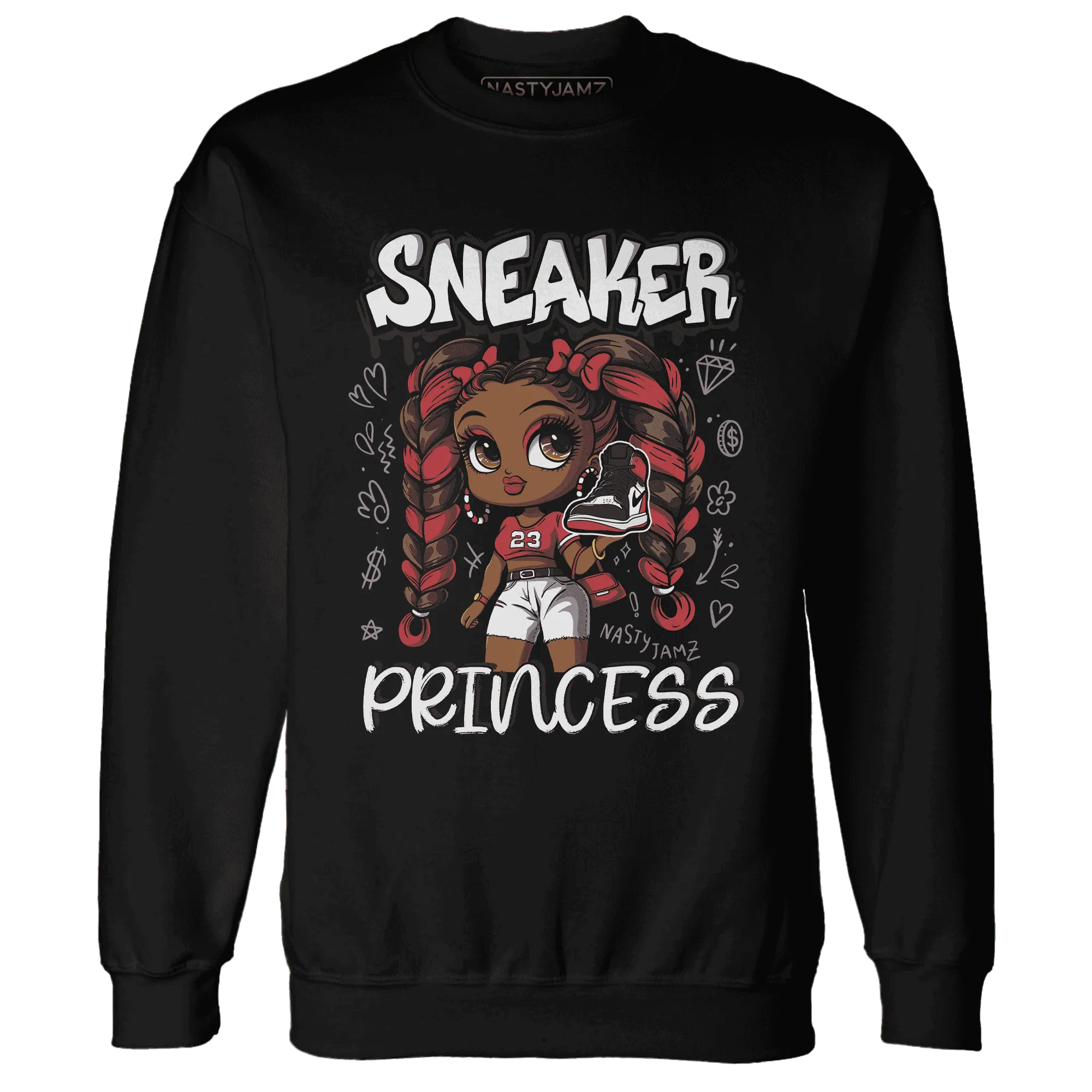 Black-Toe-Reimagined-Red-White-1s-Sweatshirt-Match-Sneaker-Princess