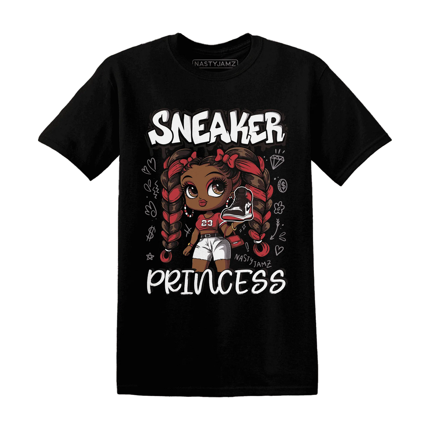 Black-Toe-Reimagined-Red-White-1s-T-Shirt-Match-Sneaker-Princess
