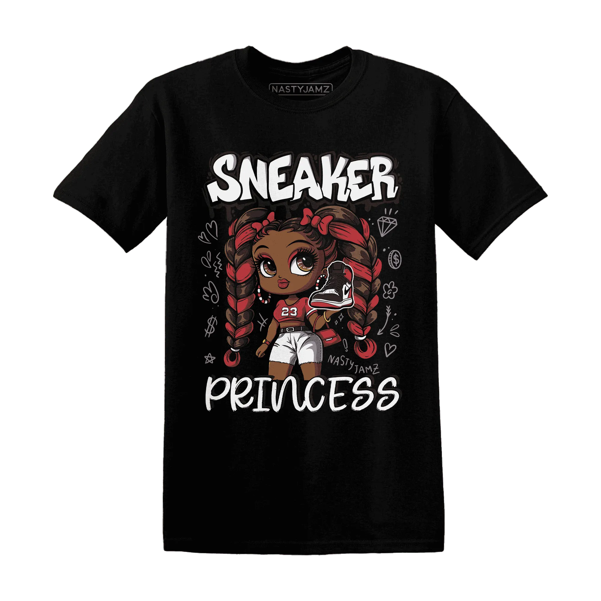 Black-Toe-Reimagined-Red-White-1s-T-Shirt-Match-Sneaker-Princess