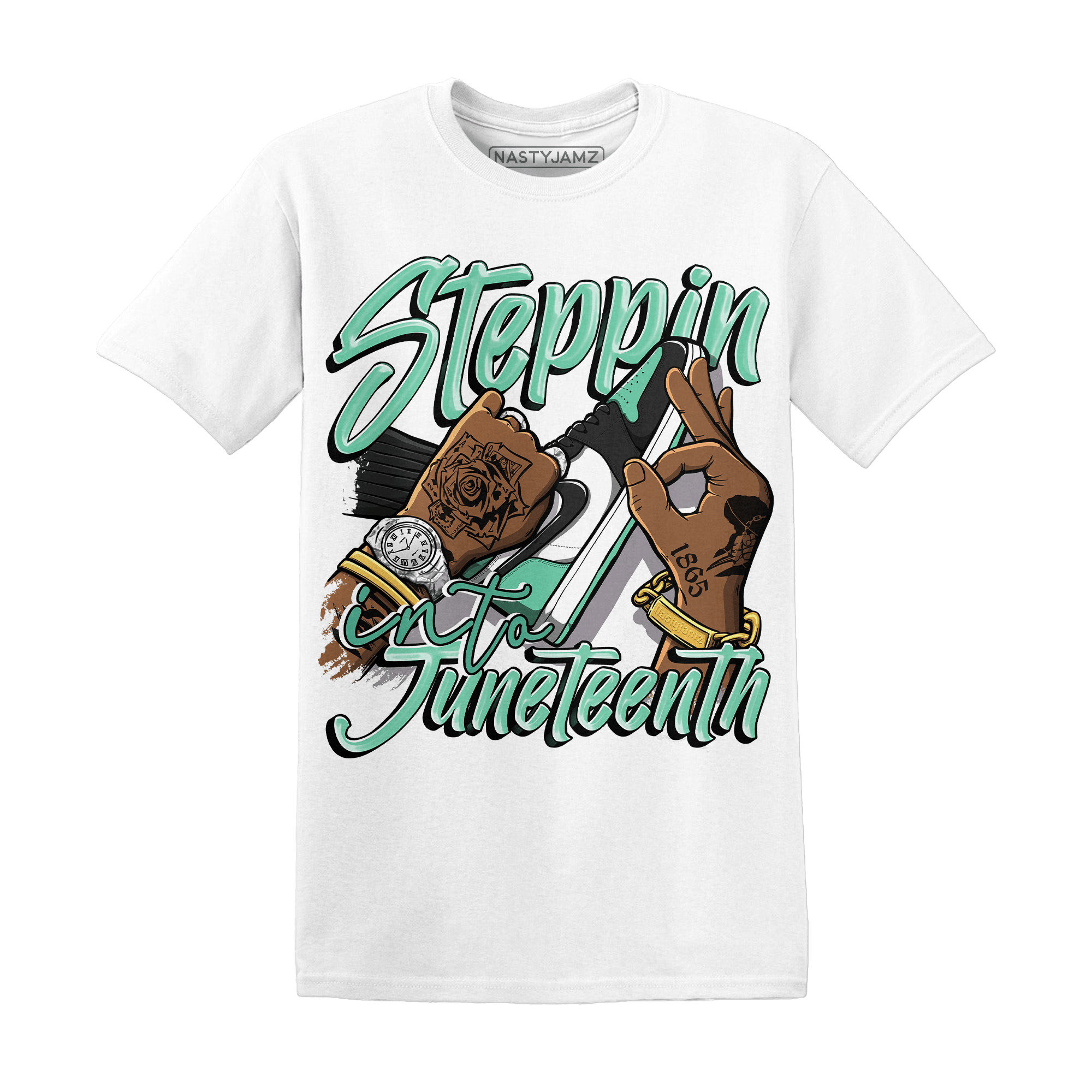High OG Green Glow 1s T Shirt Match Step Into Juneteenth - NastyJamz