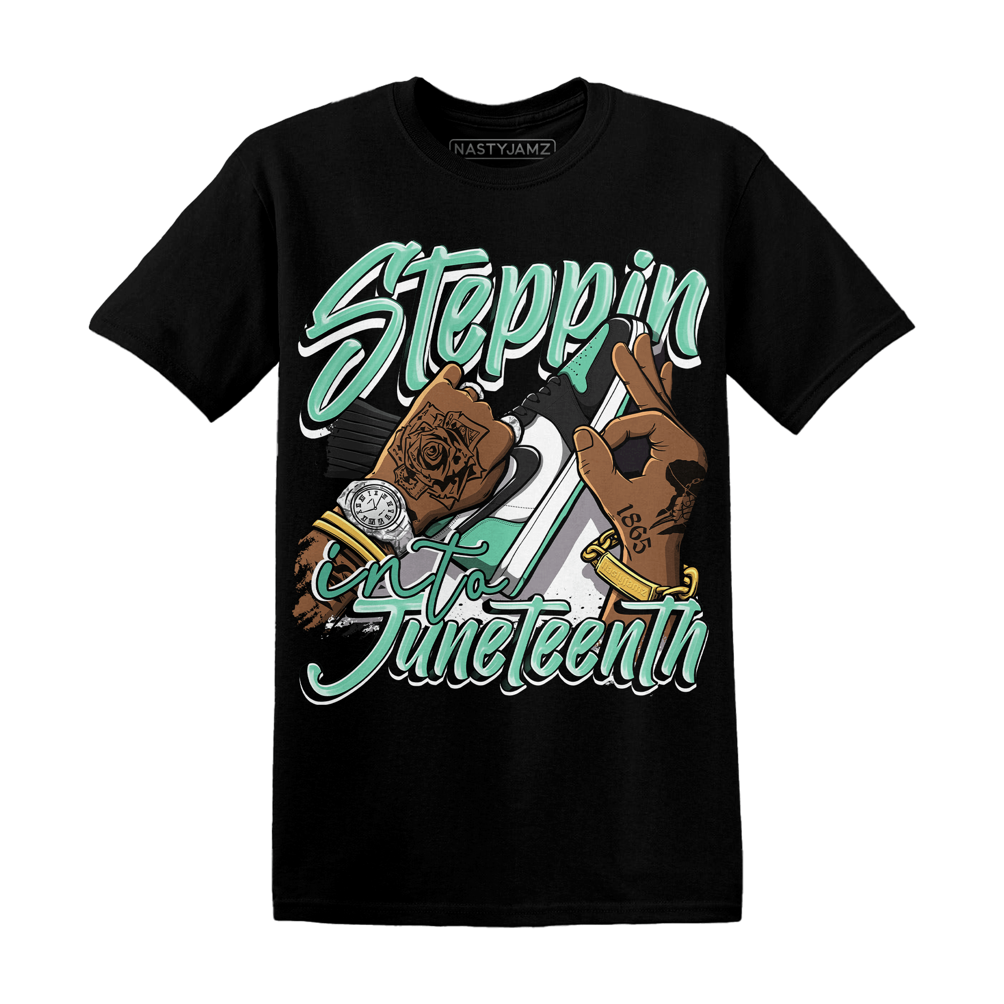 High OG Green Glow 1s T Shirt Match Step Into Juneteenth - NastyJamz