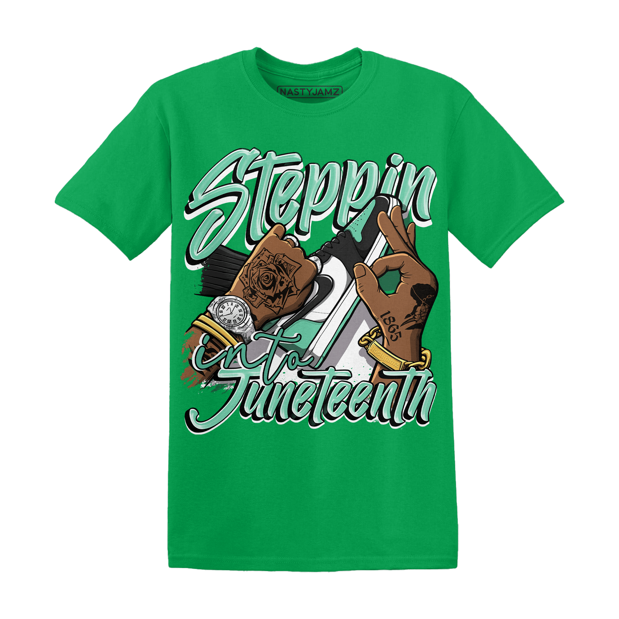 High OG Green Glow 1s T Shirt Match Step Into Juneteenth - NastyJamz