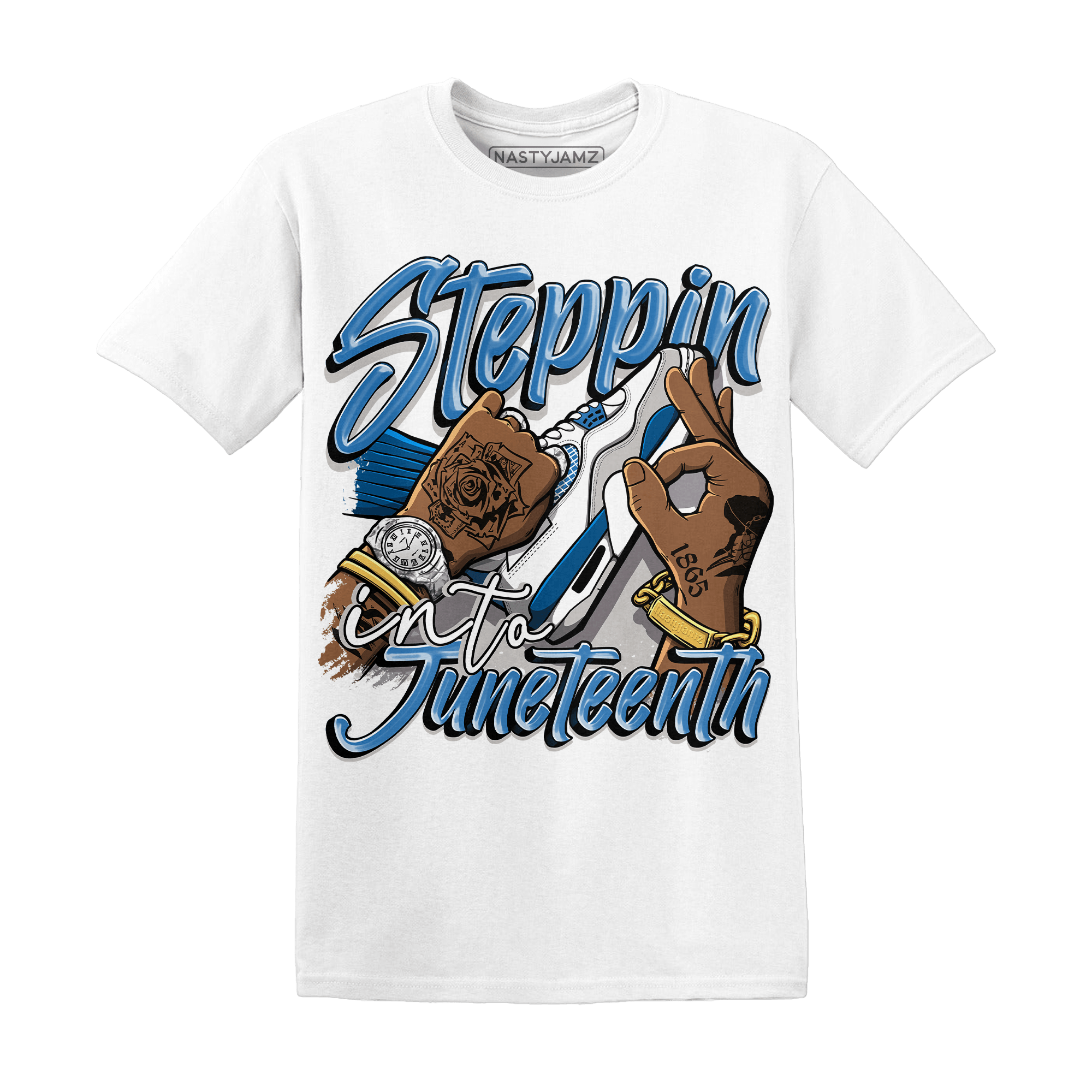 Industrial Blue 4s T Shirt Match Step Into Juneteenth - NastyJamz