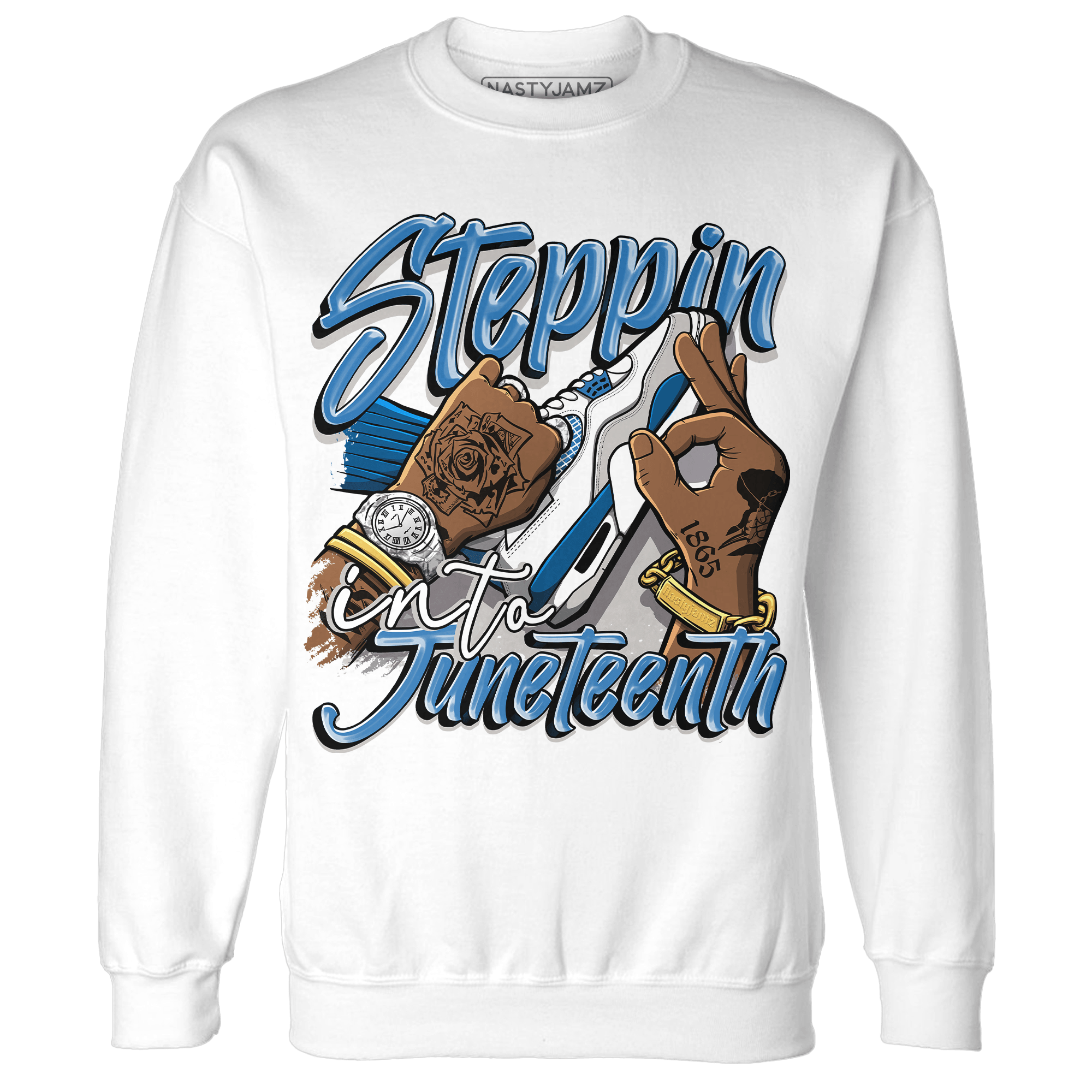 Industrial Blue 4s Sweatshirt Match Step Into Juneteenth - NastyJamz