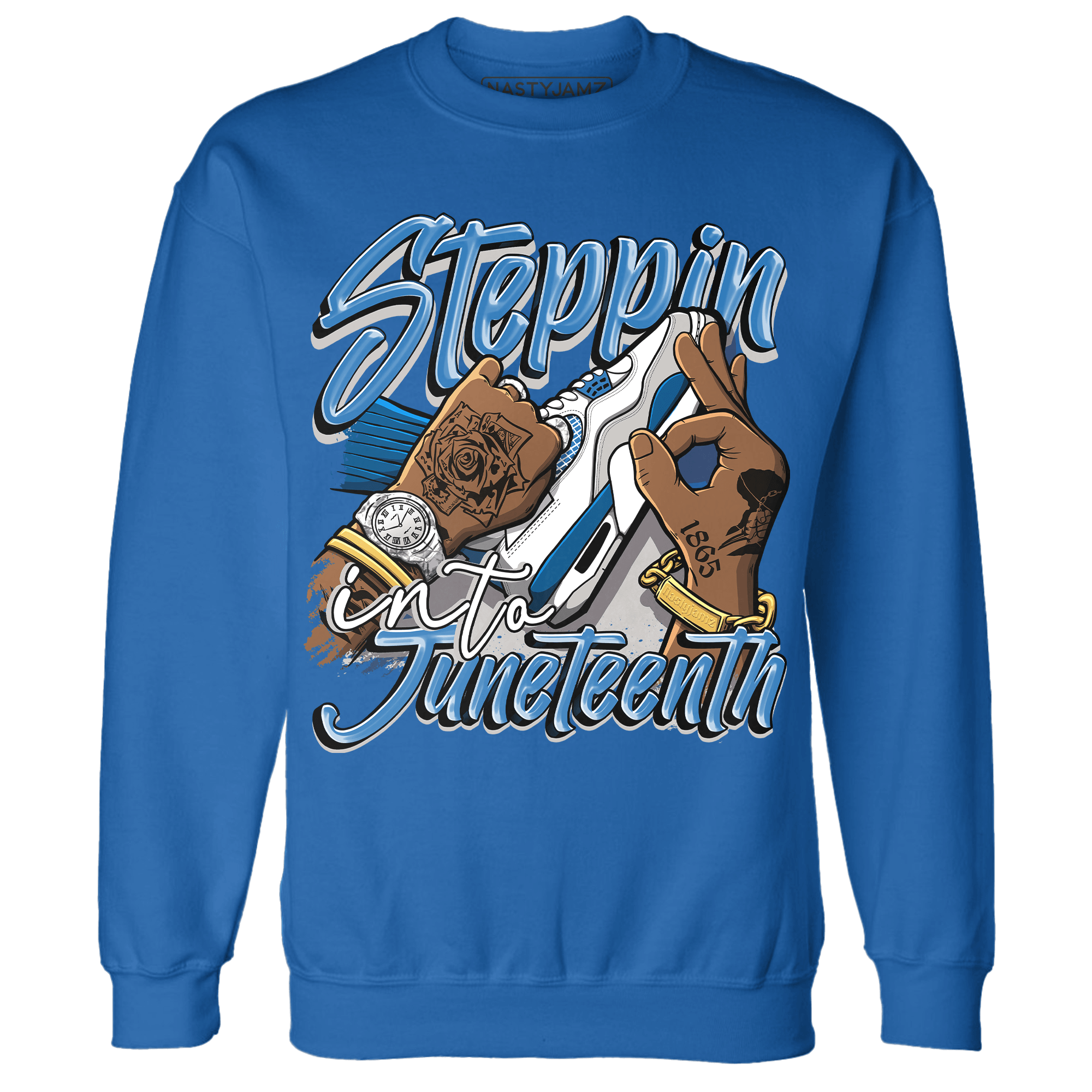 Industrial Blue 4s Sweatshirt Match Step Into Juneteenth - NastyJamz