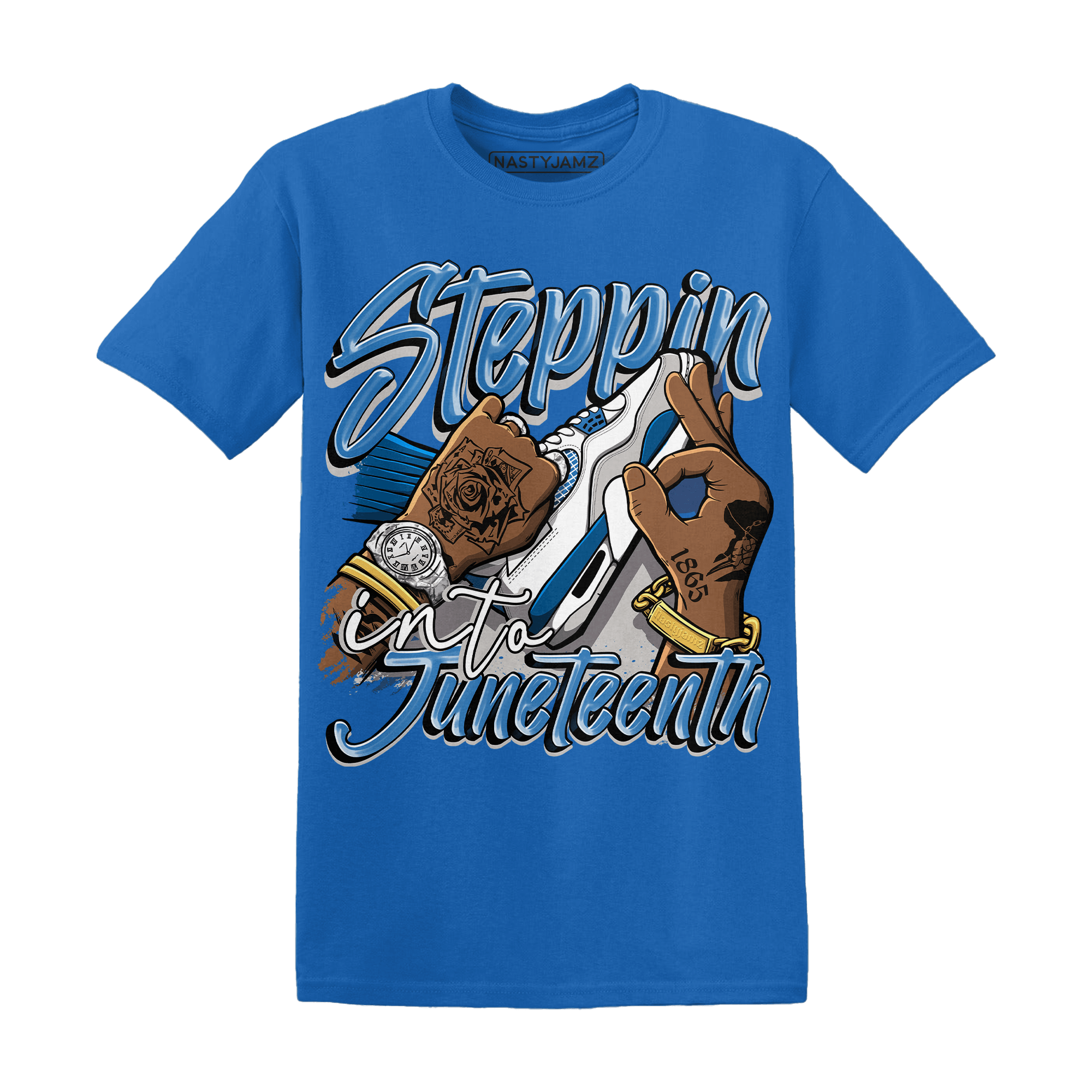 Industrial Blue 4s T Shirt Match Step Into Juneteenth - NastyJamz