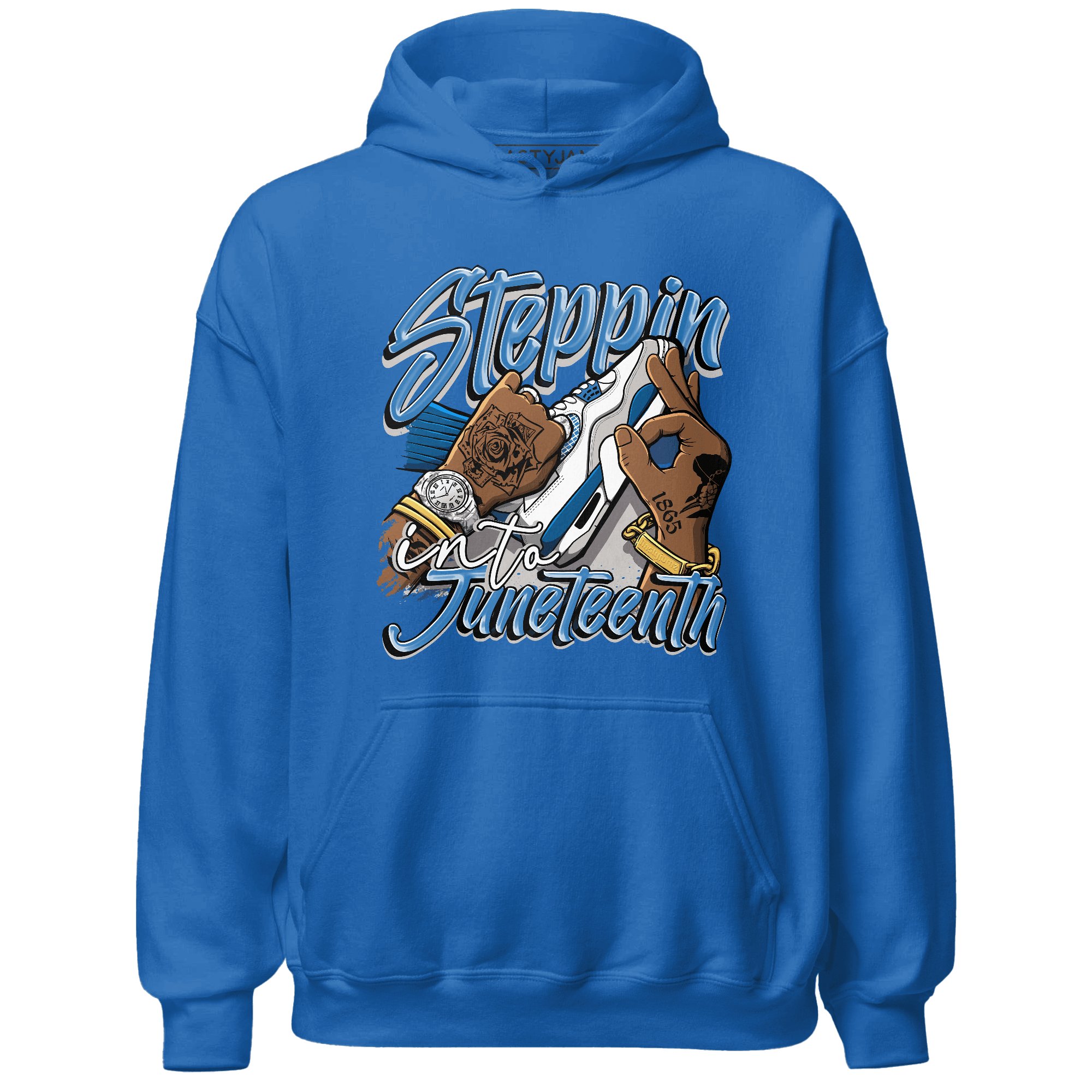 Industrial Blue 4s Hoodie Match Step Into Juneteenth - NastyJamz