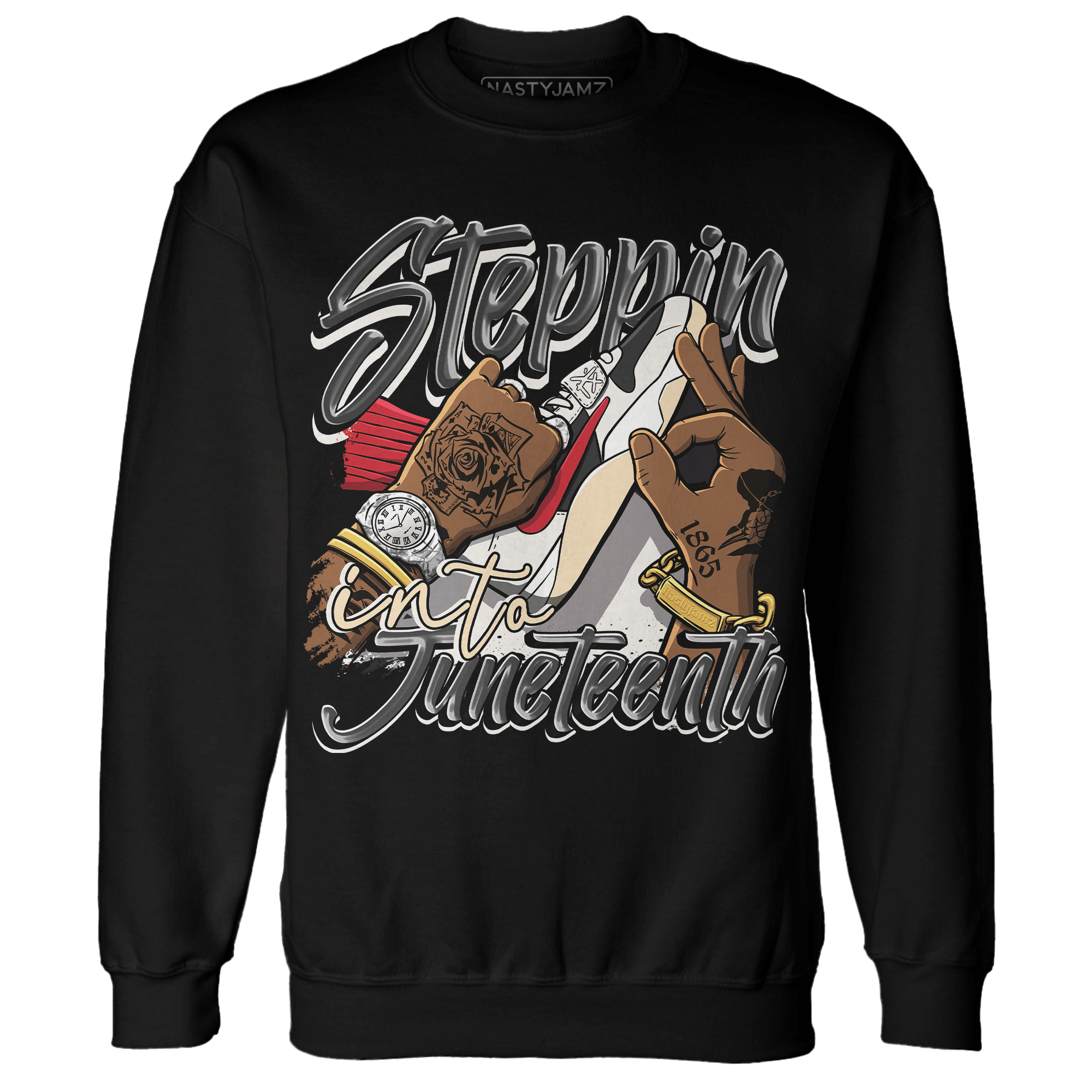 Jumman Jack Universityy Red Sweatshirt Match Step Into Juneteenth - NastyJamz