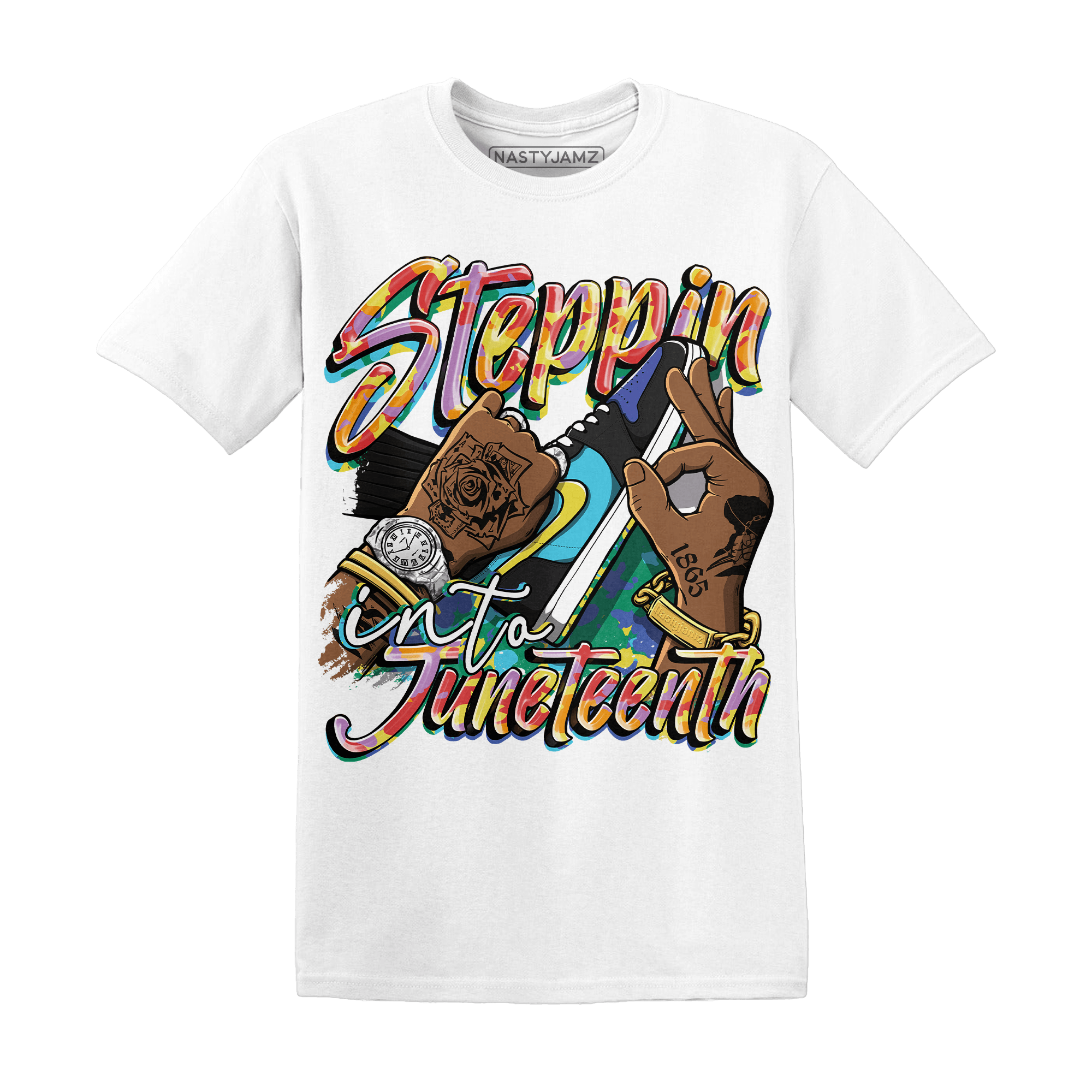 Mid GS Six Championships 1s T Shirt Match Step Into Juneteenth - NastyJamz