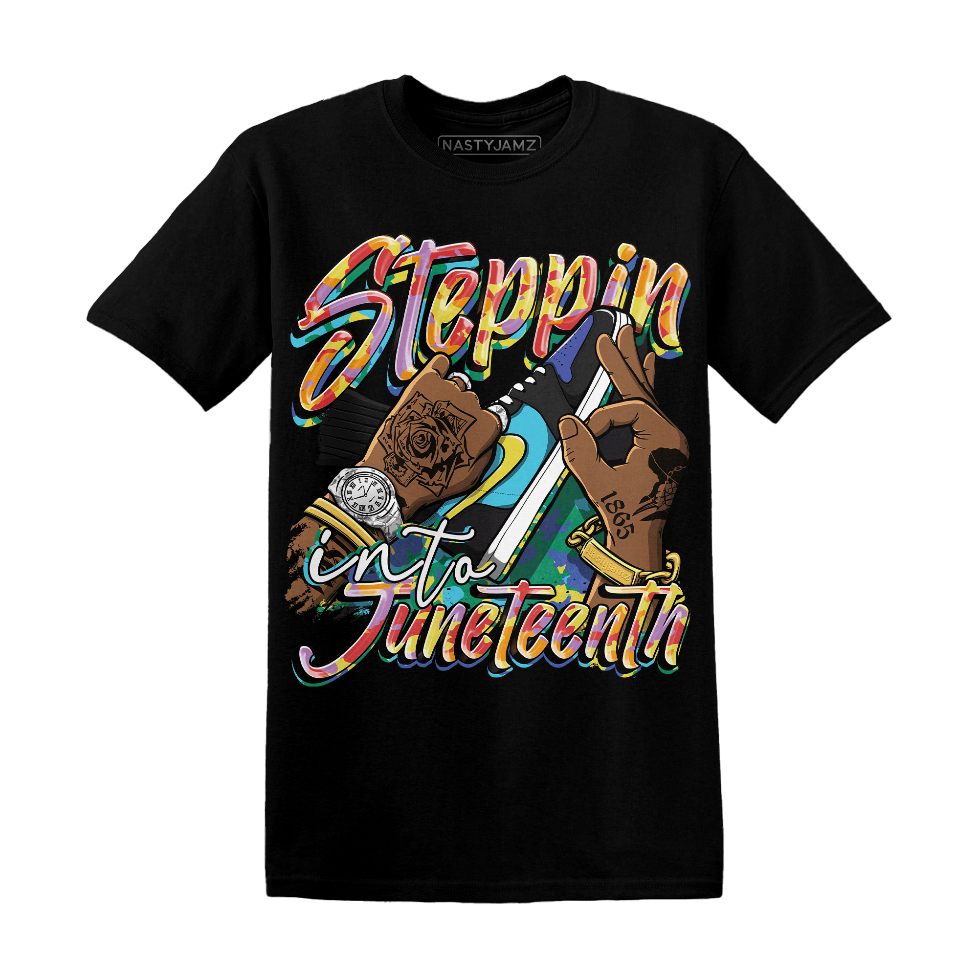 Mid GS Six Championships 1s T Shirt Match Step Into Juneteenth - NastyJamz