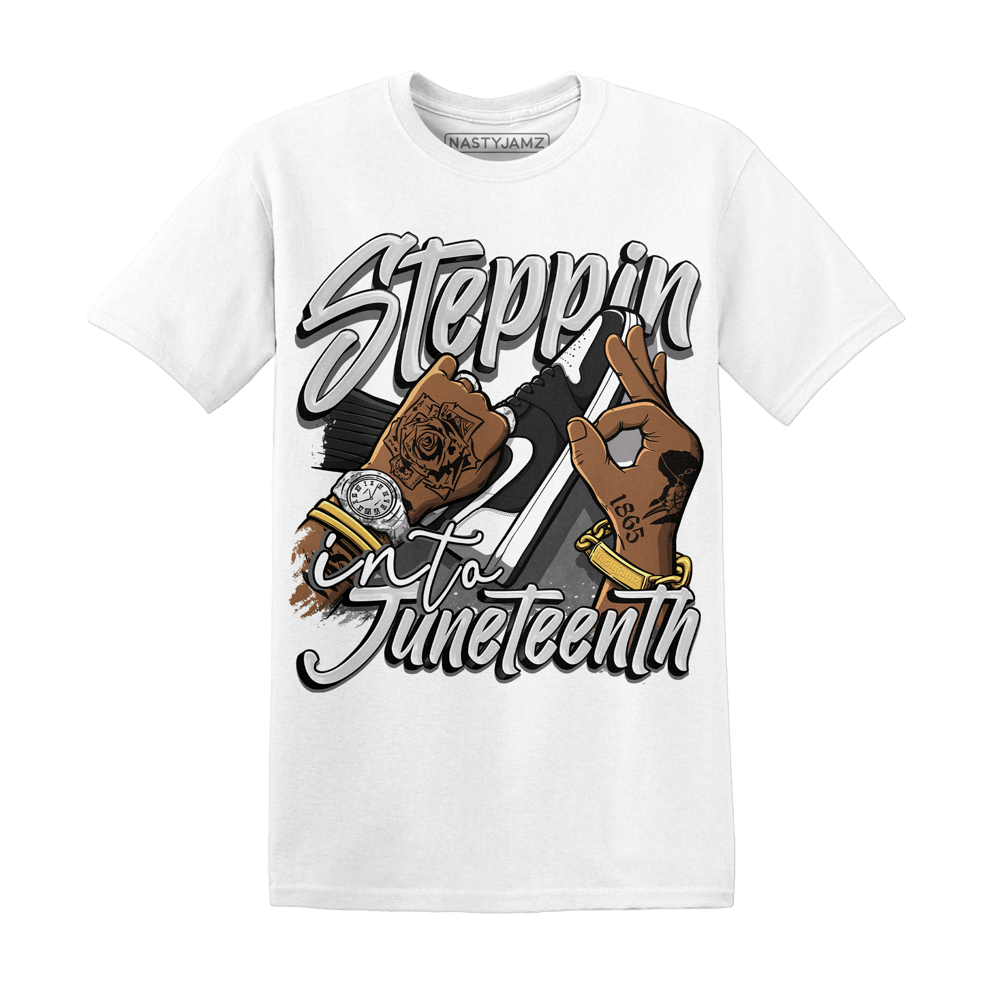 Retro High OG Black White 1s T Shirt Match Step Into Juneteenth - NastyJamz
