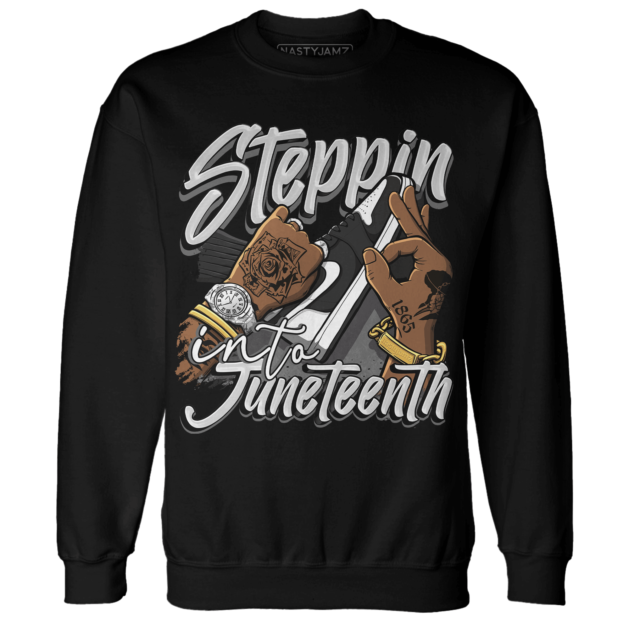 Retro High OG Black White 1s Sweatshirt Match Step Into Juneteenth - NastyJamz