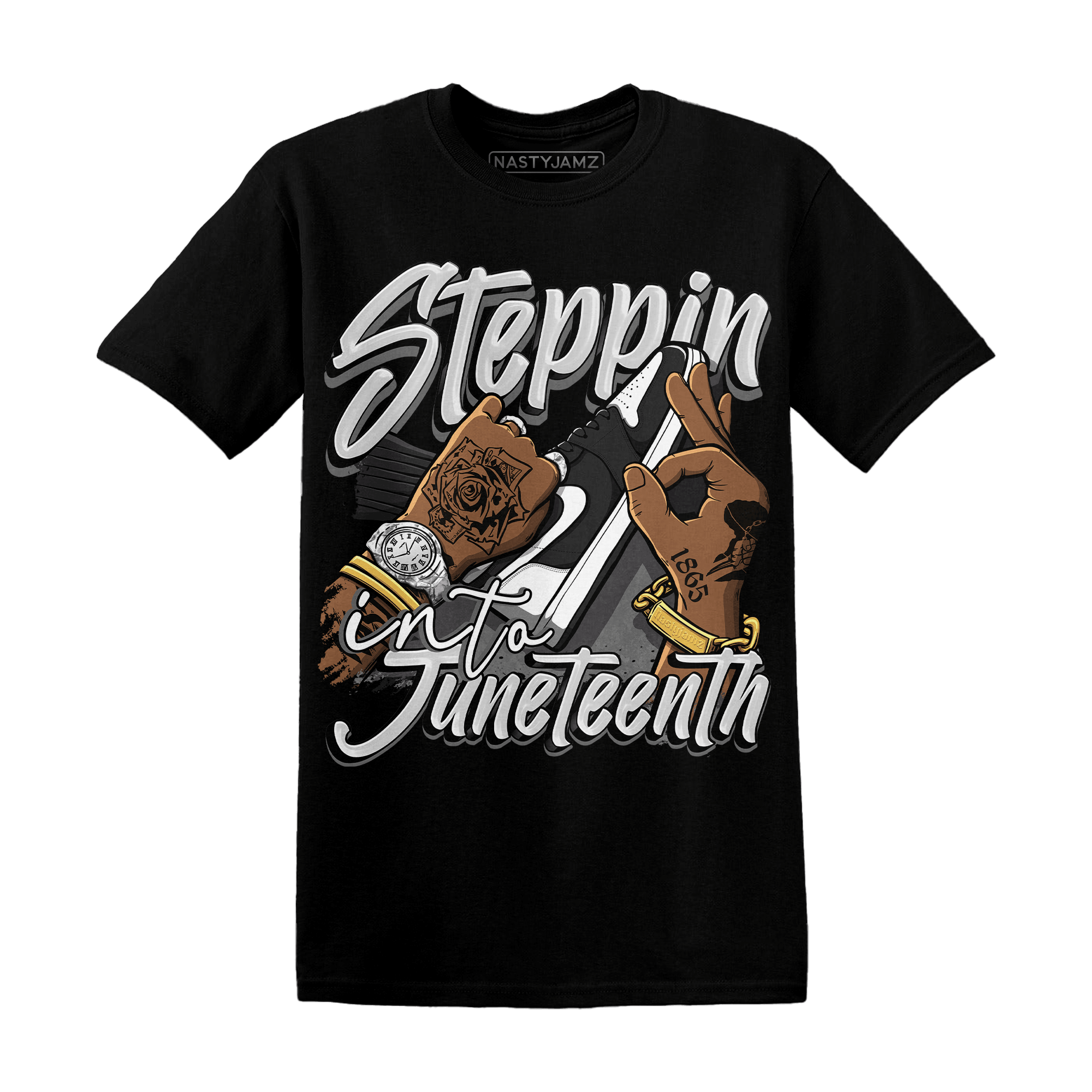 Retro High OG Black White 1s T Shirt Match Step Into Juneteenth - NastyJamz