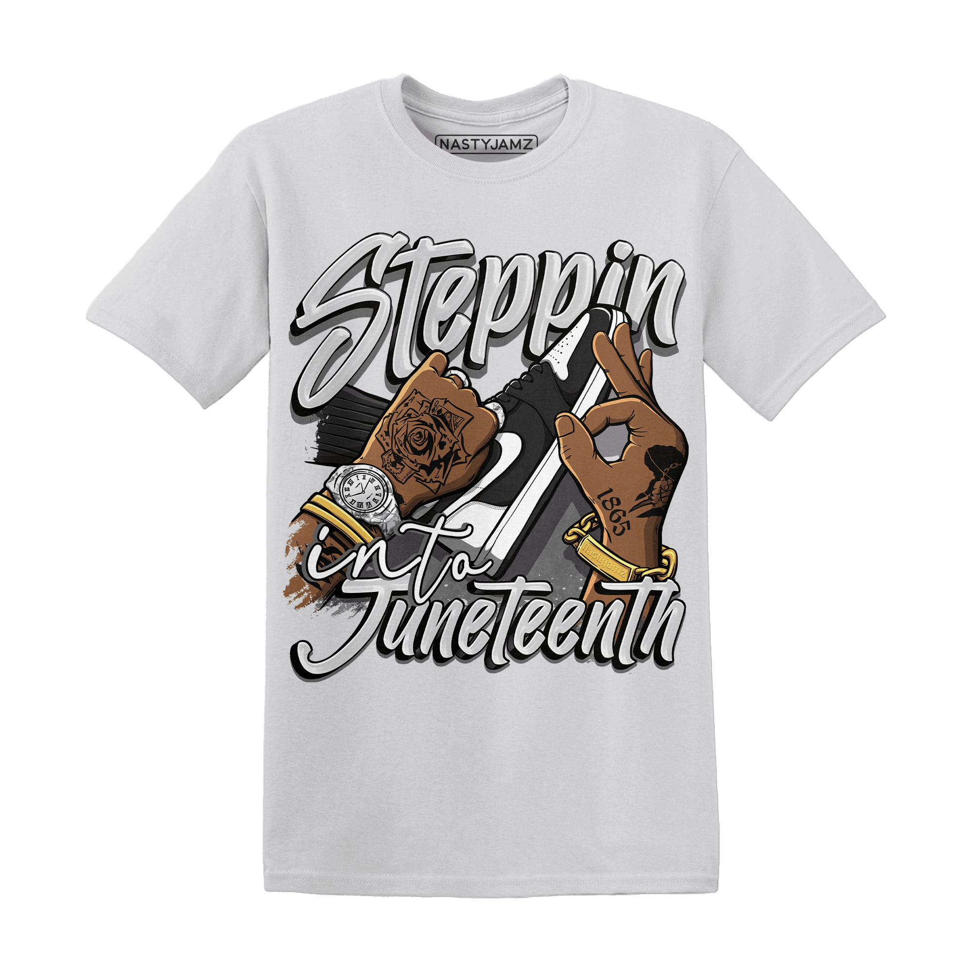 Retro High OG Black White 1s T Shirt Match Step Into Juneteenth - NastyJamz