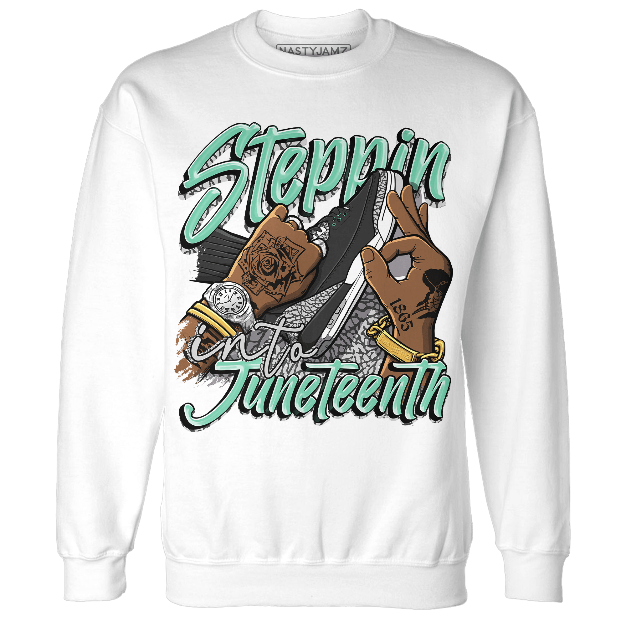 Green Glow 3s Sweatshirt Match Step Into Juneteenth - NastyJamz