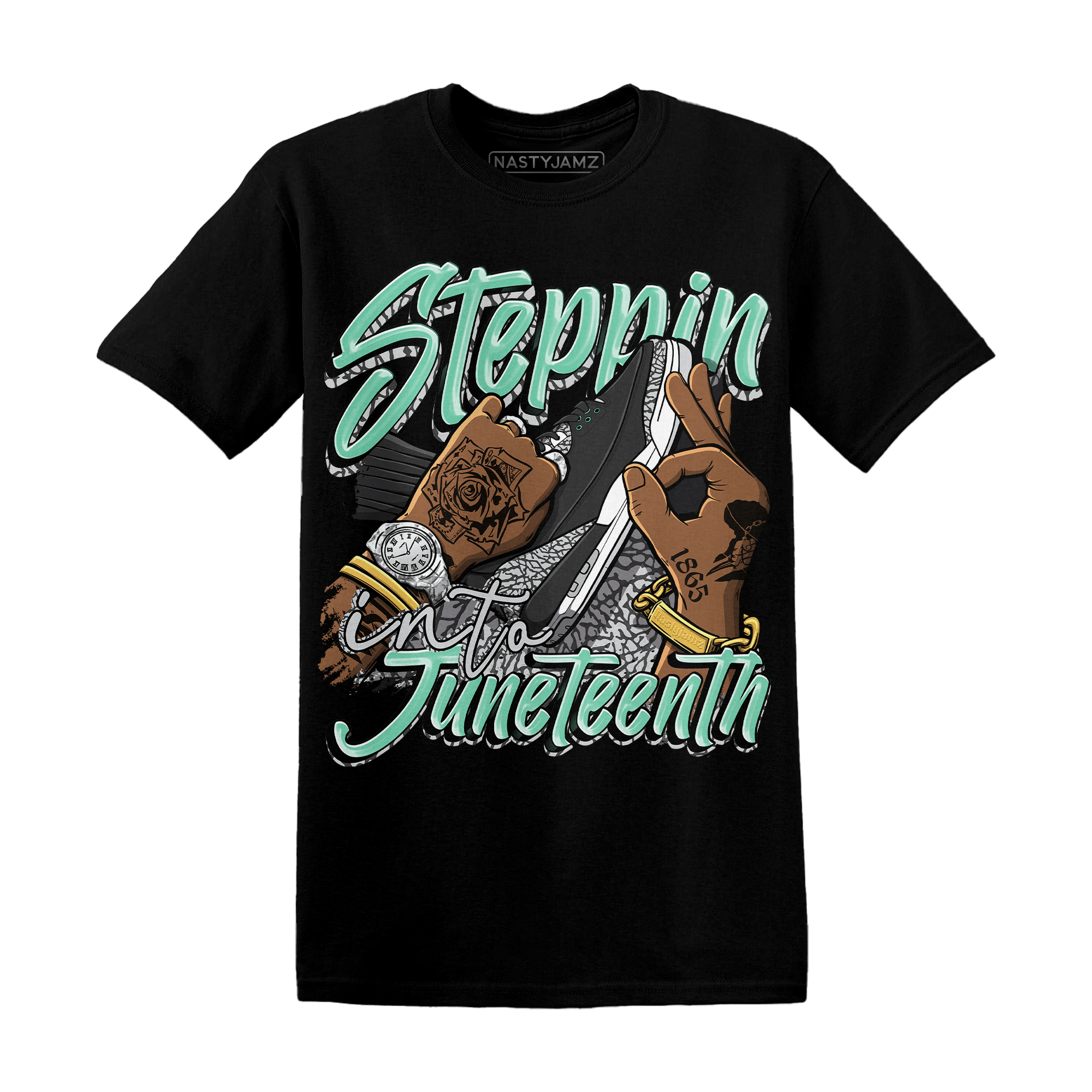 Green Glow 3s T Shirt Match Step Into Juneteenth - NastyJamz
