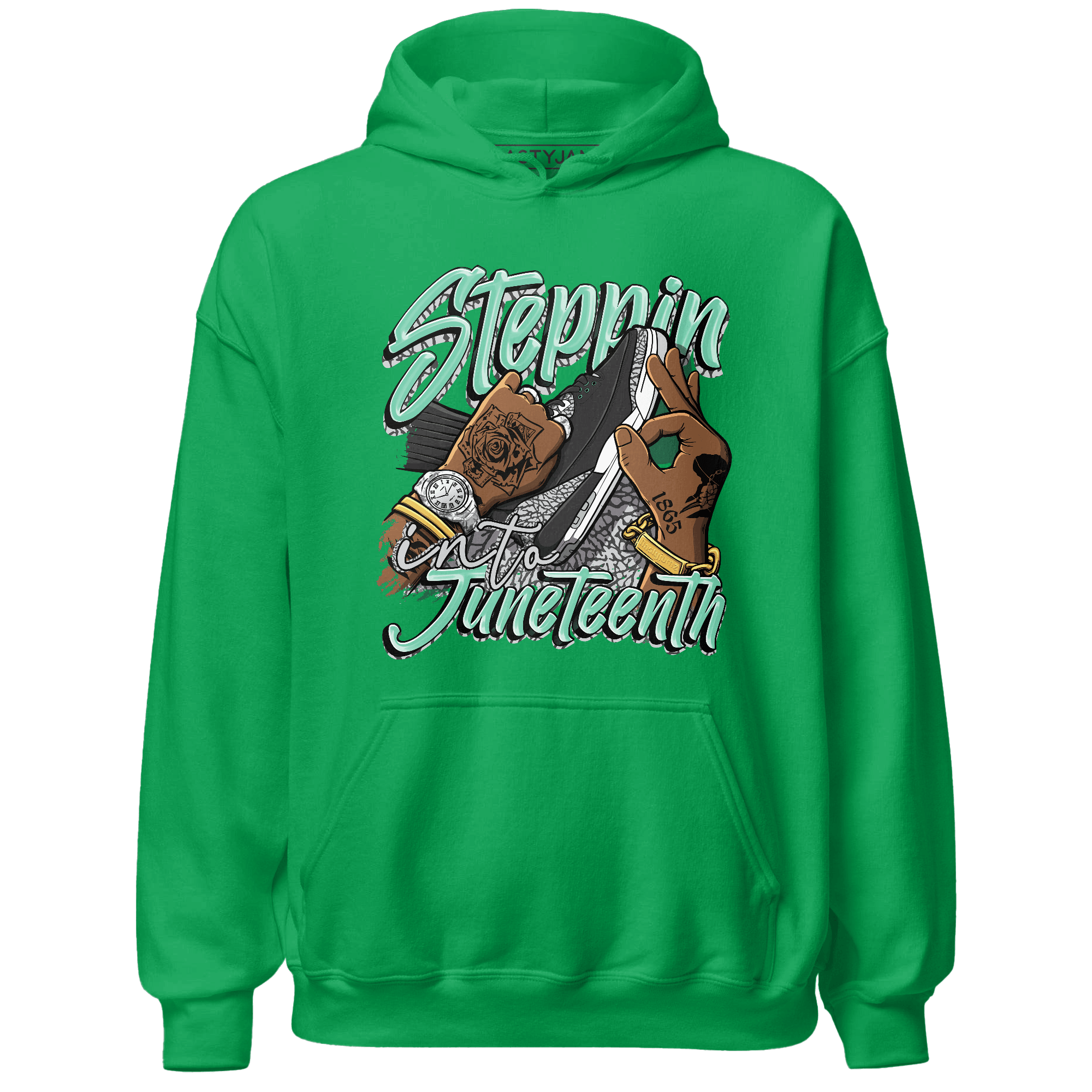 Green Glow 3s Hoodie Match Step Into Juneteenth - NastyJamz