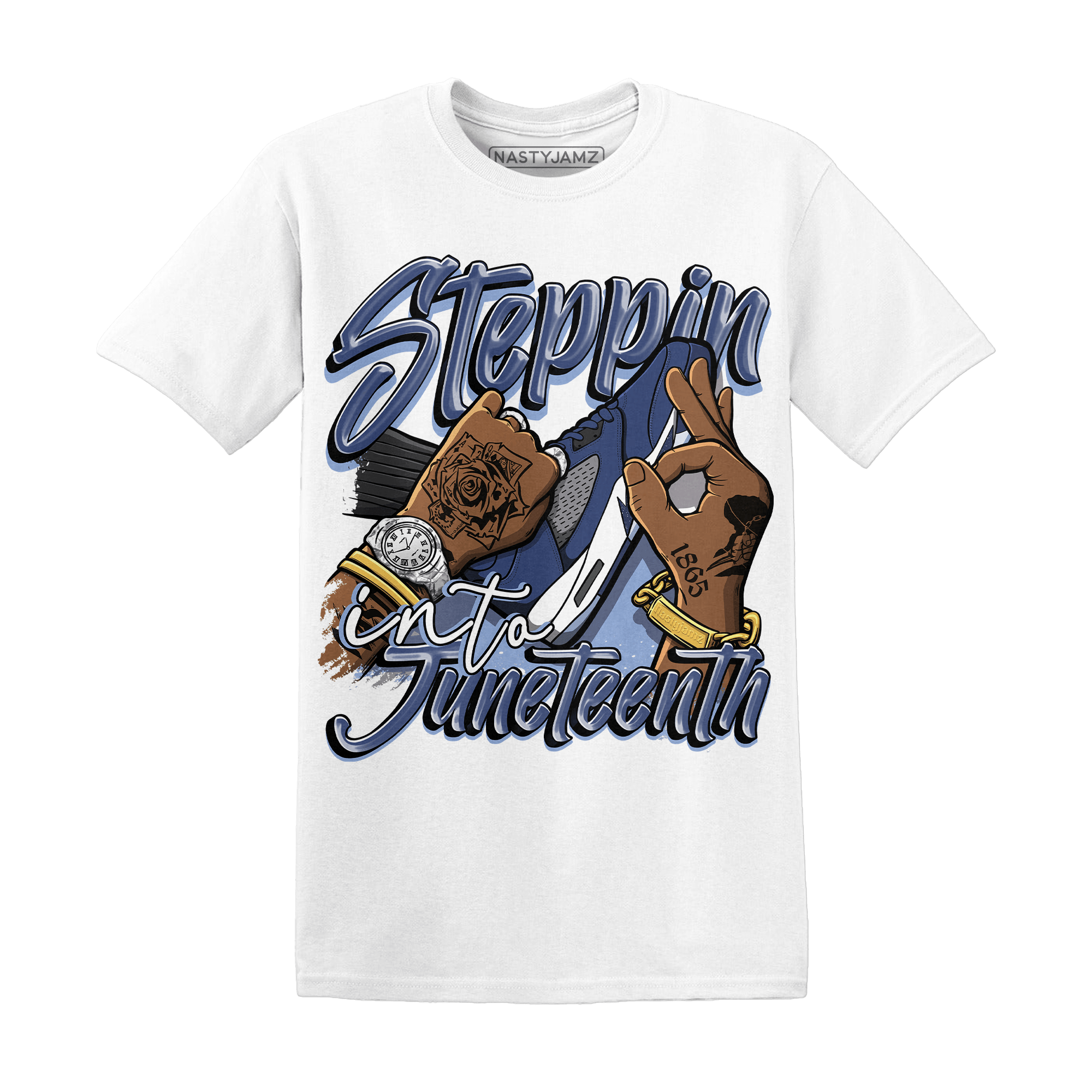 Midnight Navy 5s T Shirt Match Step Into Juneteenth - NastyJamz